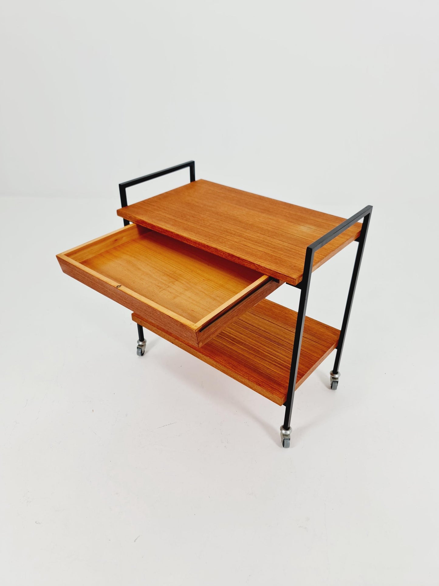 Vintage German mid century trolley bar cart in teak & metal, 1960s