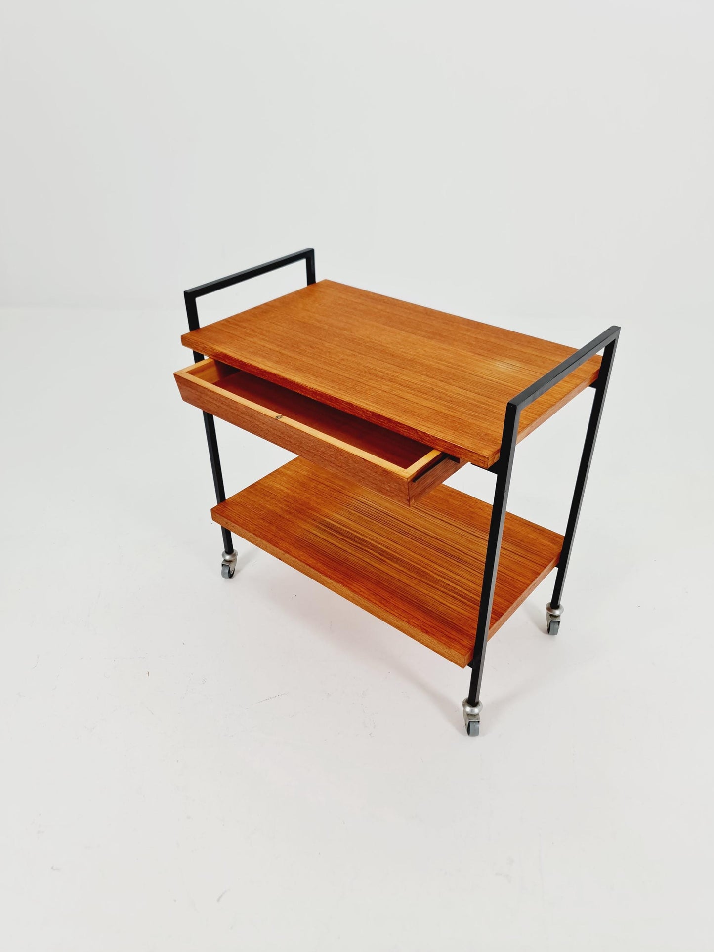 Vintage German mid century trolley bar cart in teak & metal, 1960s
