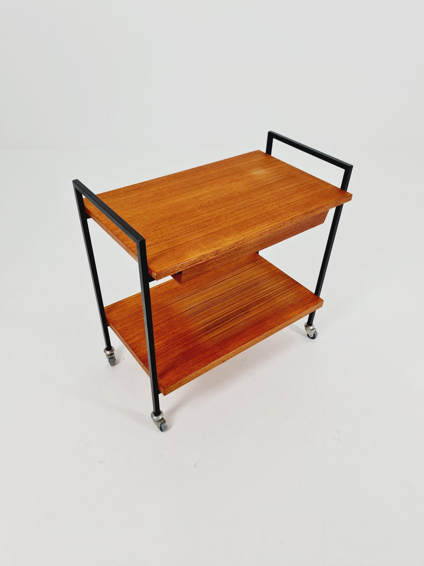Vintage German mid century trolley bar cart in teak & metal, 1960s