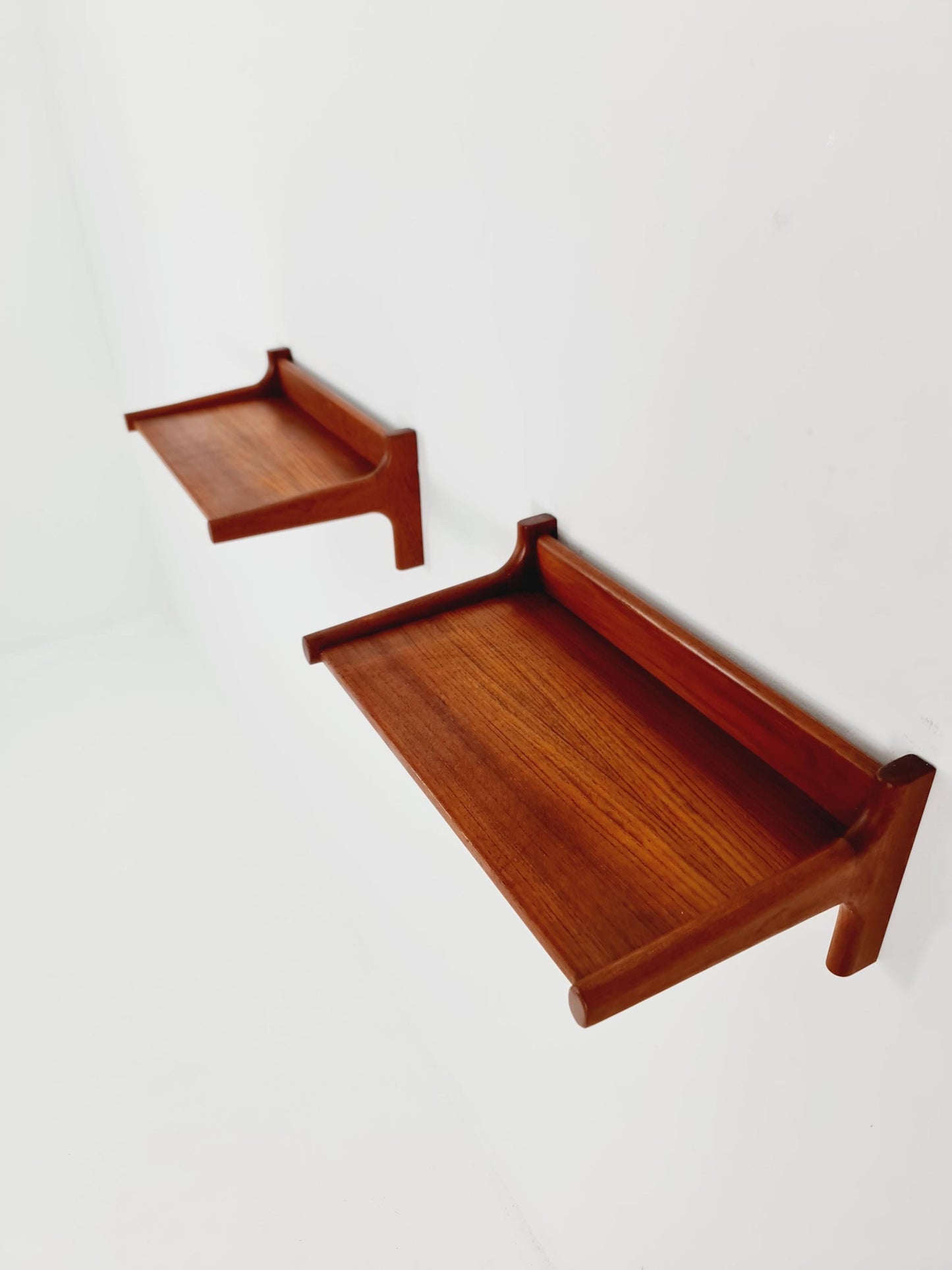 Pair Danish Teak hanging telephone table/ Nightstands / bedside table/ By Kai Kristansen Denmark 1960s