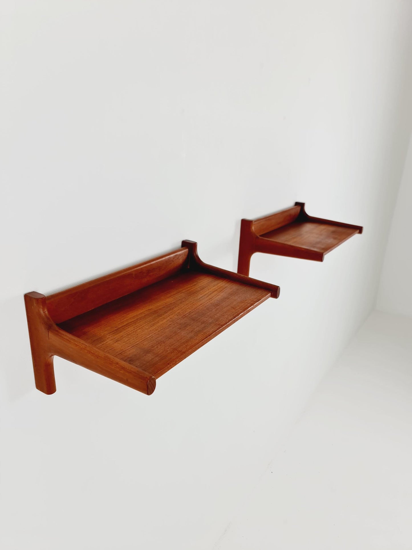 Pair Danish Teak hanging telephone table/ Nightstands / bedside table/ By Kai Kristansen Denmark 1960s