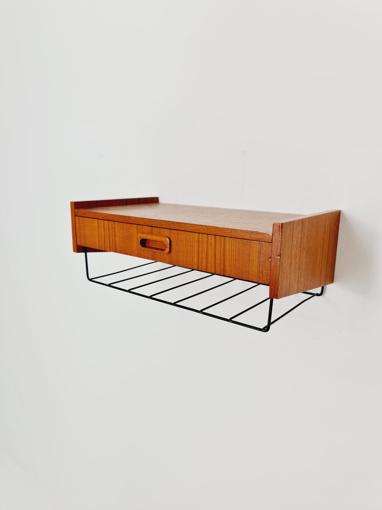 Swedish teak hanging telephone table shelf/ bedside table/ nightstand from the 60s