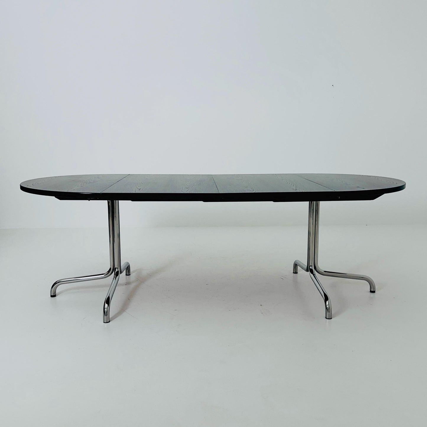 Mid Century Extendable Dining Table by Thonet, Model 1052 – Black Laminate & Chrome, Germany 1980s