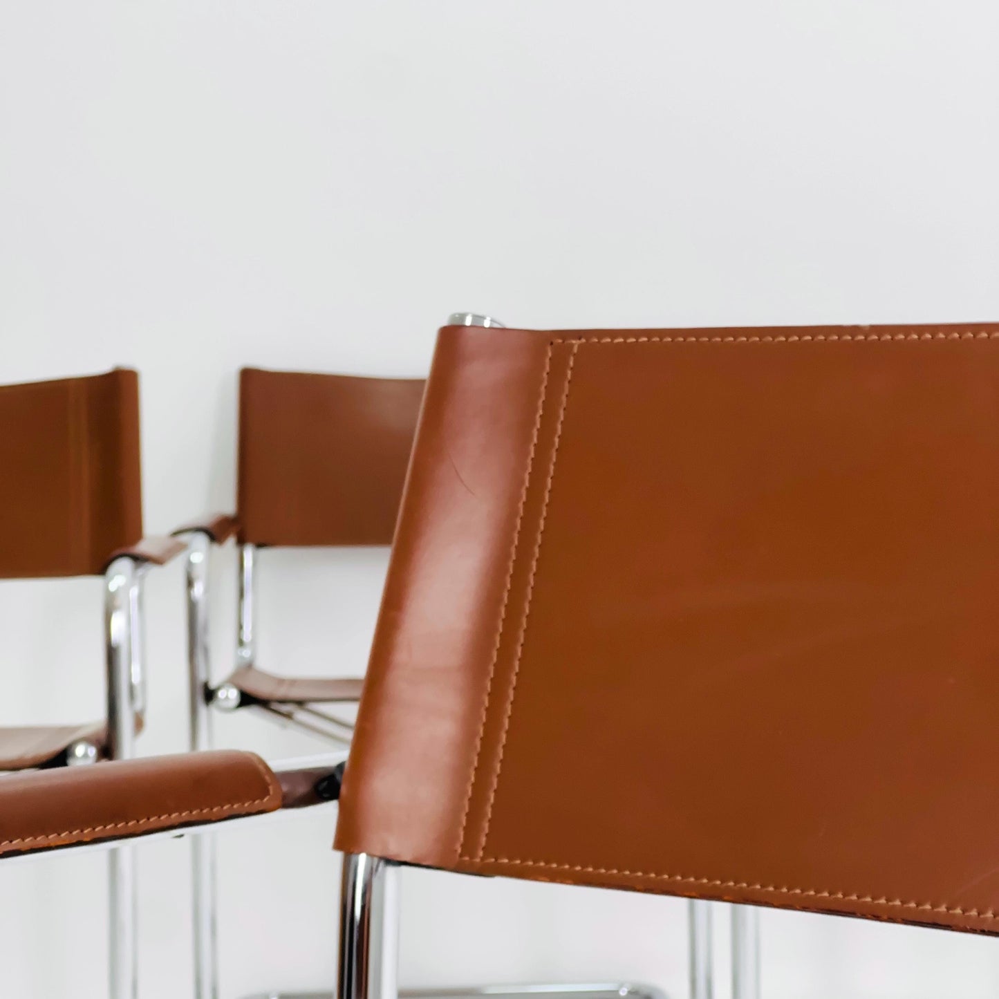 1 of 6 Model MG5 Centro Studi dining cognac leather chairs by Mart Stam & Marcel Breuer for Matteo Grassi, 1980s