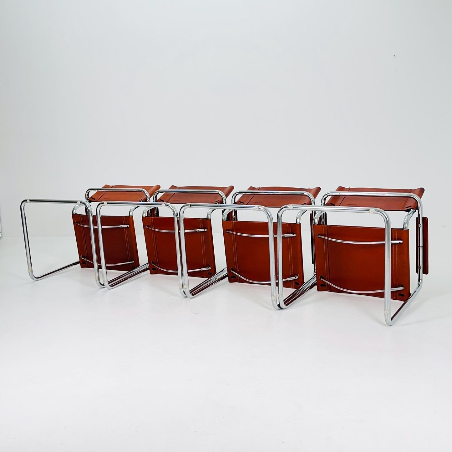 Set of 4 Model MG5 Centro Studi dining cognac leather chairs by Mart Stam & Marcel Breuer for Matteo Grassi, 1980s