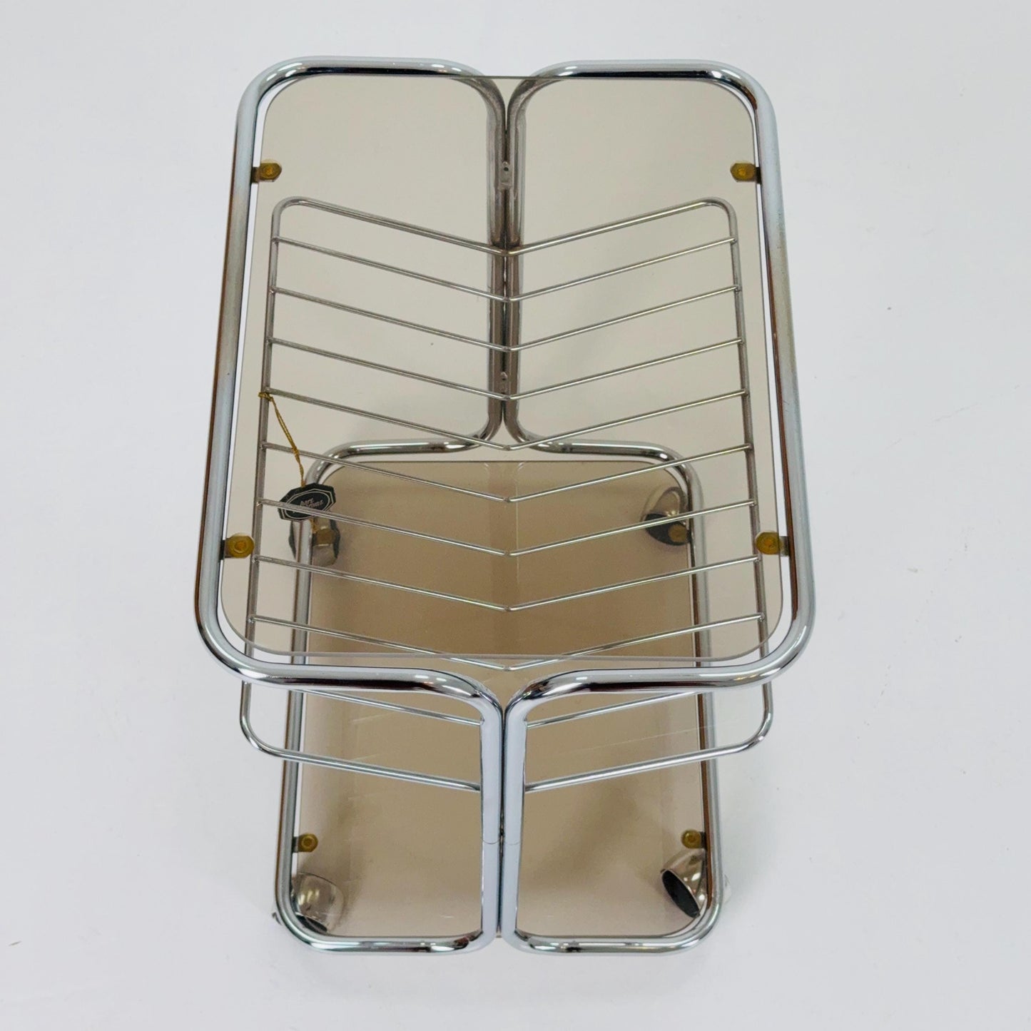 Mid century Chrome bar cart/serving trolley. magazine rack Smoked glass ,Bauhaus Germany 1980s