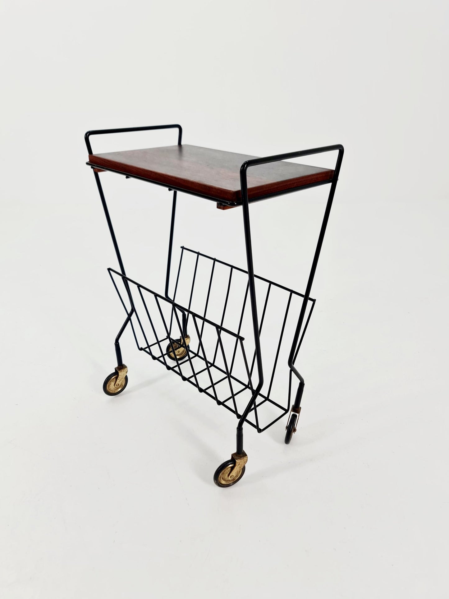 Vintage German mid century trolley bar cart in Rosewood & metal, 1960s