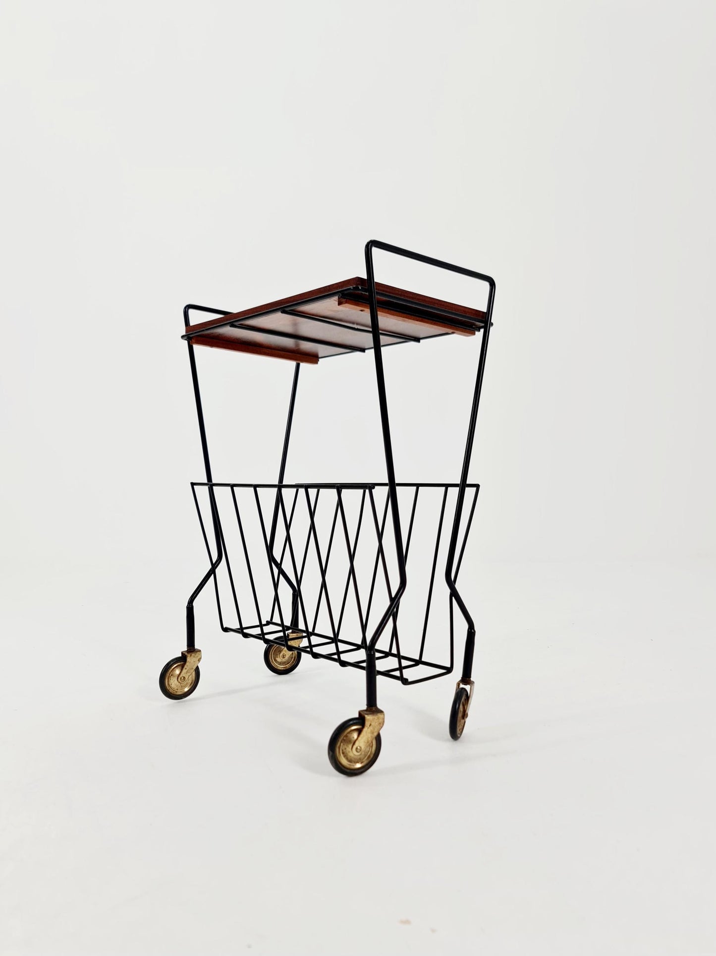 Vintage German mid century trolley bar cart in Rosewood & metal, 1960s