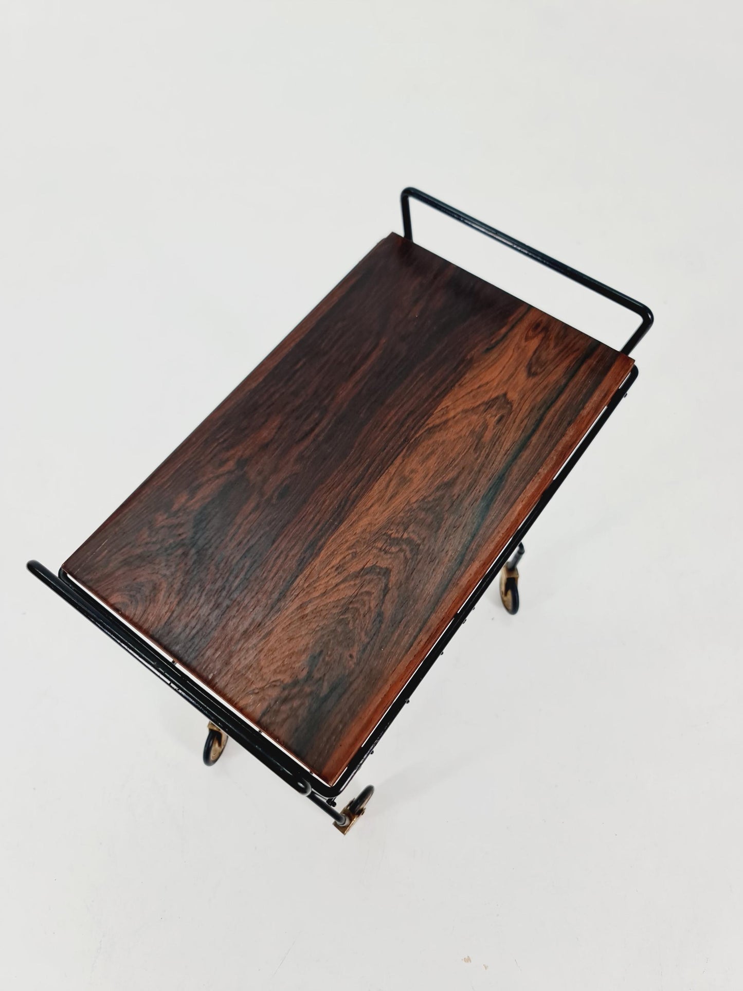 Vintage German mid century trolley bar cart in Rosewood & metal, 1960s