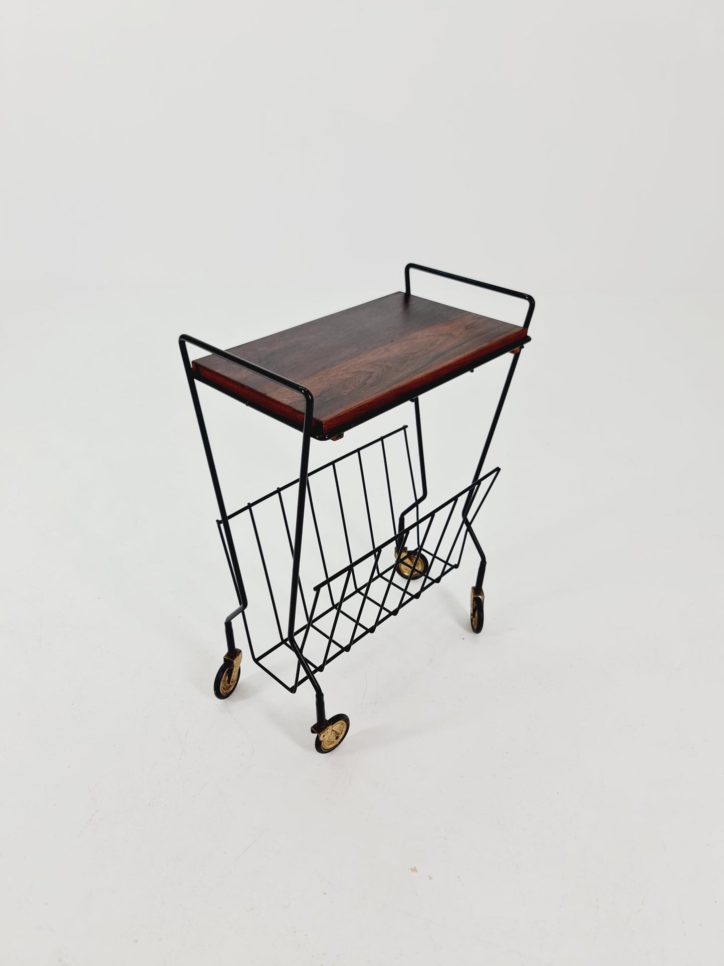 Vintage German mid century trolley bar cart in Rosewood & metal, 1960s