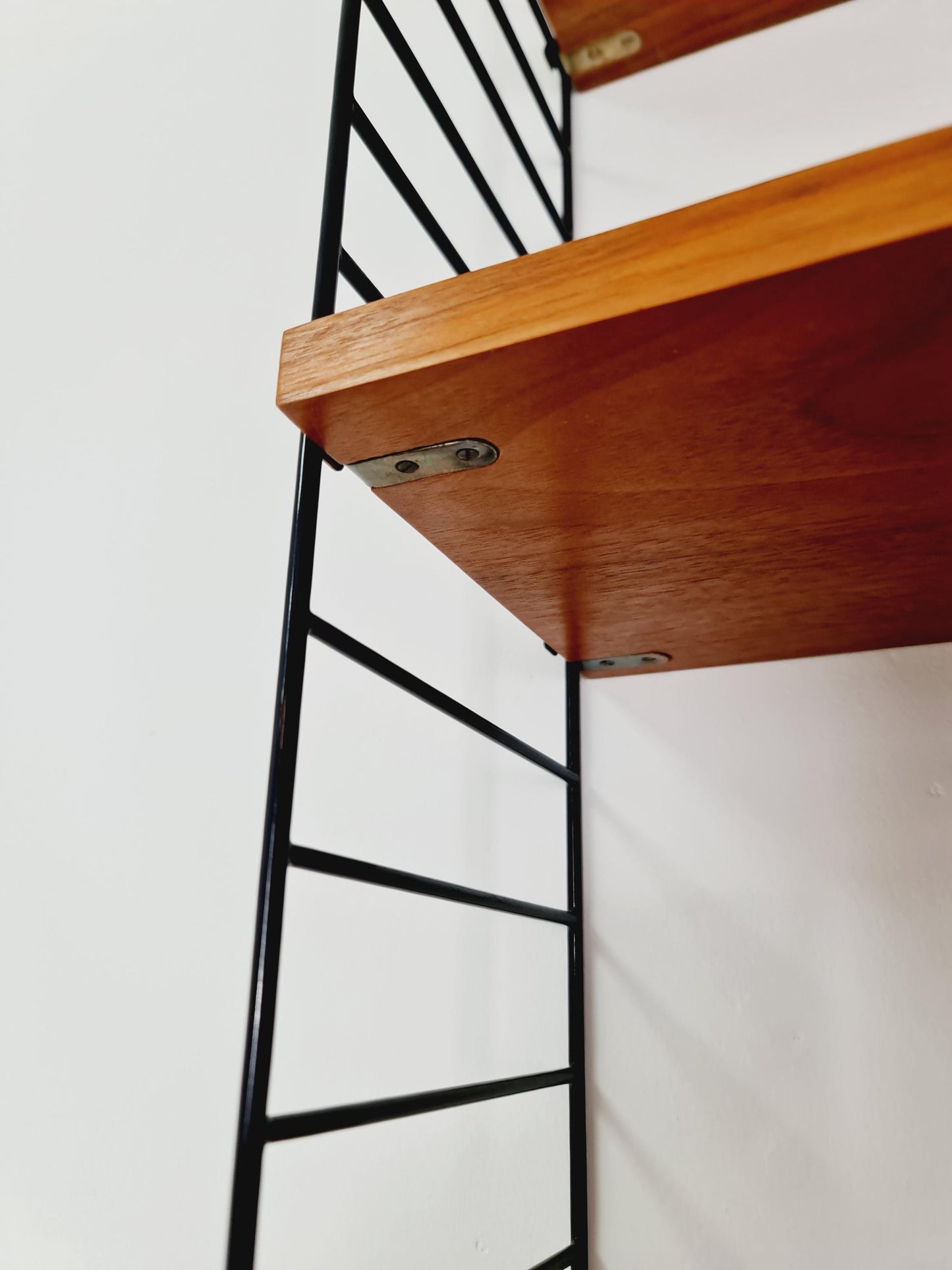 Wall-mounted original Swedish string shelf-system, bookcase Walnut by Nils & Kajsa Strinning, 1960s