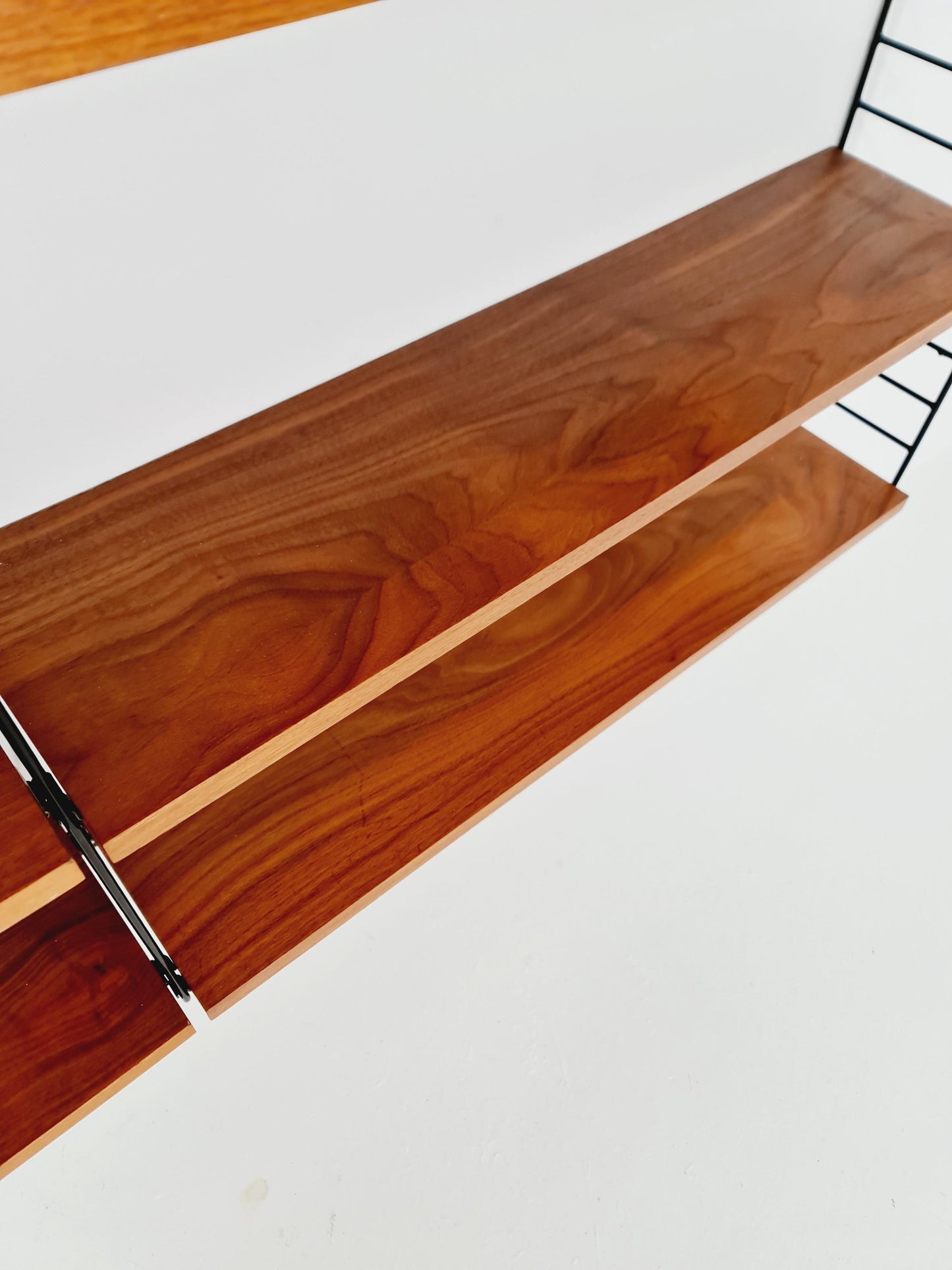 Wall-mounted original Swedish string shelf-system, bookcase Walnut by Nils & Kajsa Strinning, 1960s