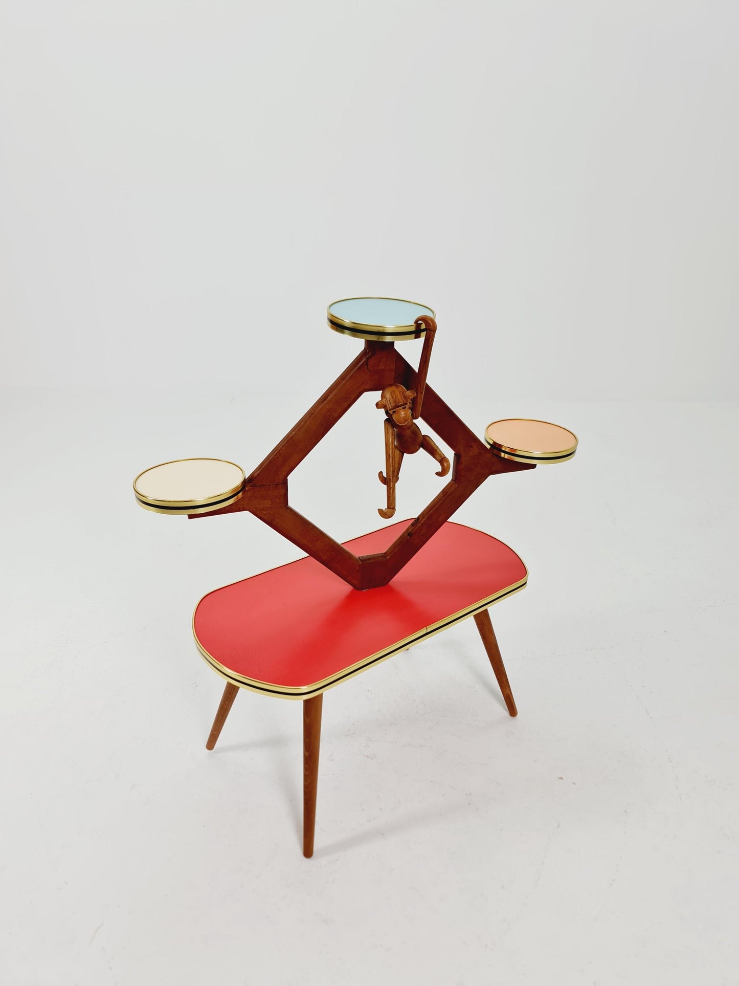Rare Large German Plant Stand, Colorful Vintage Mid-Century Minimalist Indoor Plant Stand Side Table Retro flower table, 1950s