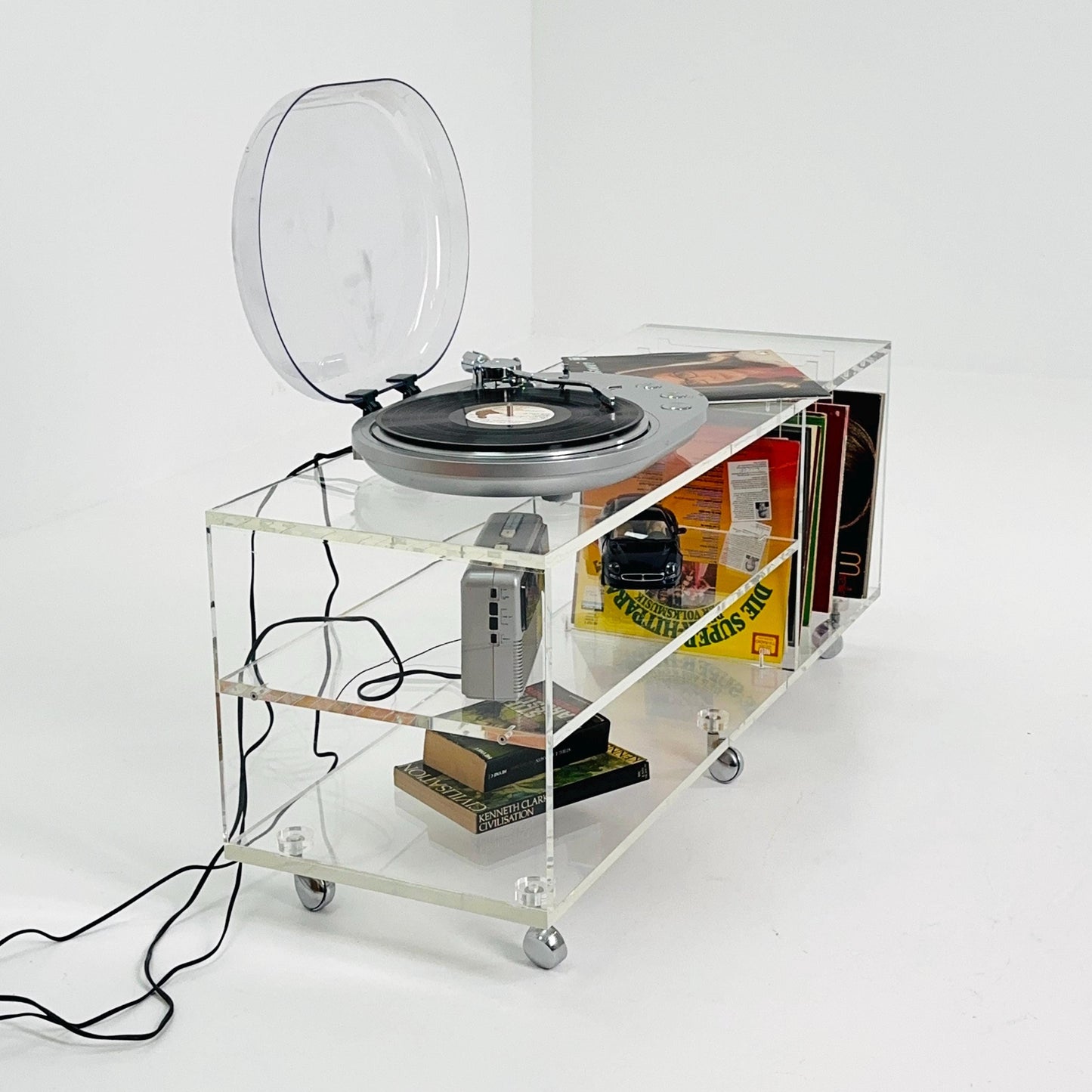 Space age Plexiglass vinyl coffee table - sideboard /Trolly by Michel Dumas for Roche Bobois 1970s