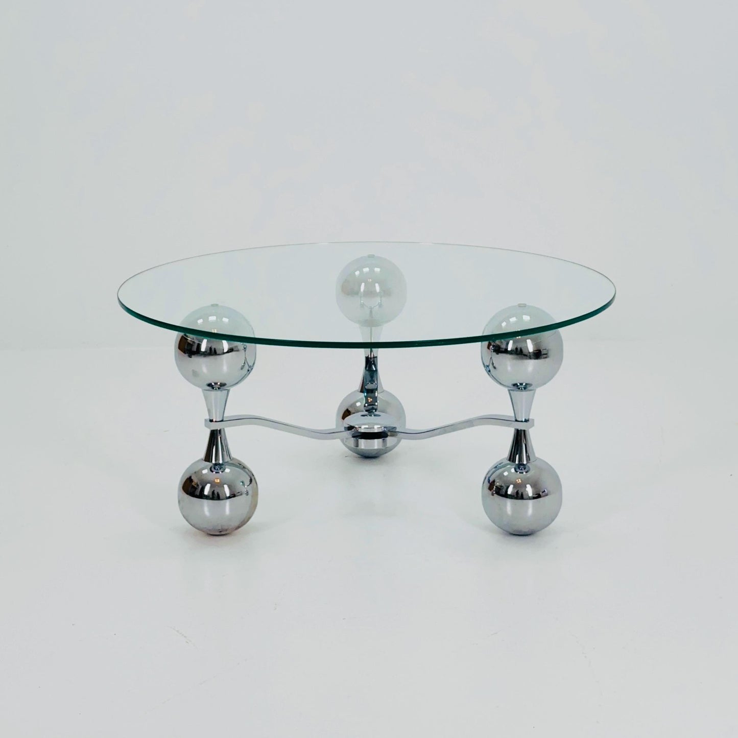 Mid Century Space Age Sputnik Coffee Table – Chrome & Tempered Glass – Italy 1980s