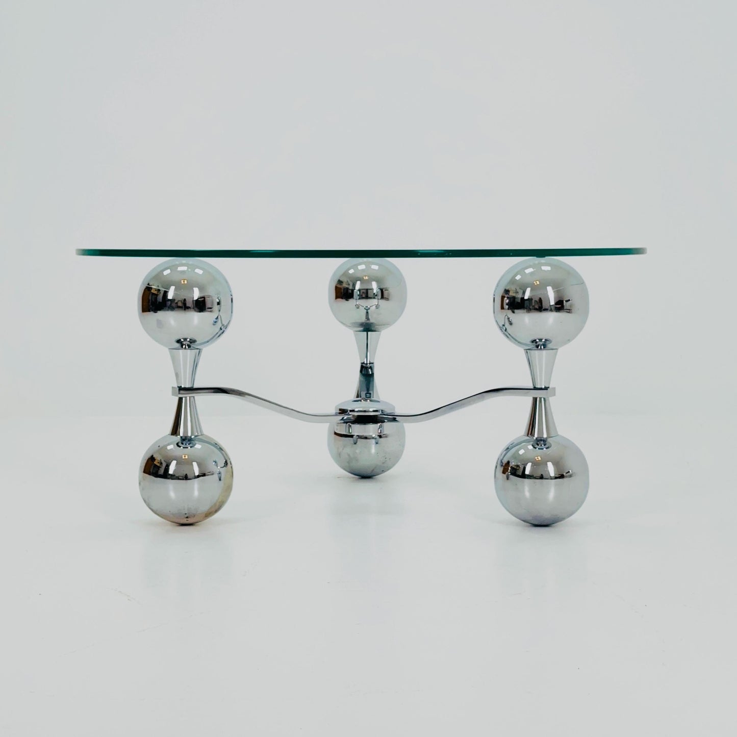 Mid Century Space Age Sputnik Coffee Table – Chrome & Tempered Glass – Italy 1980s