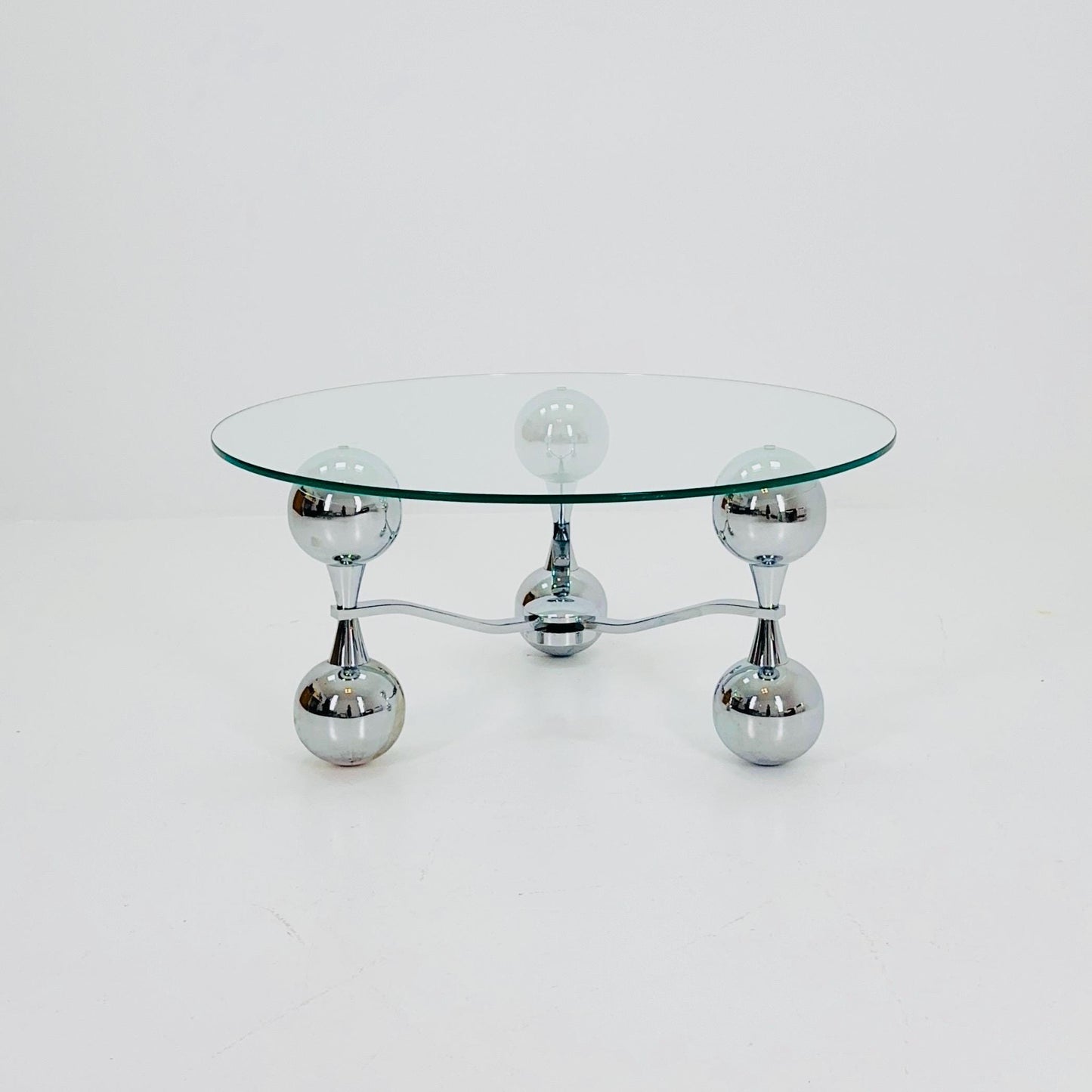 Mid Century Space Age Sputnik Coffee Table – Chrome & Tempered Glass – Italy 1980s