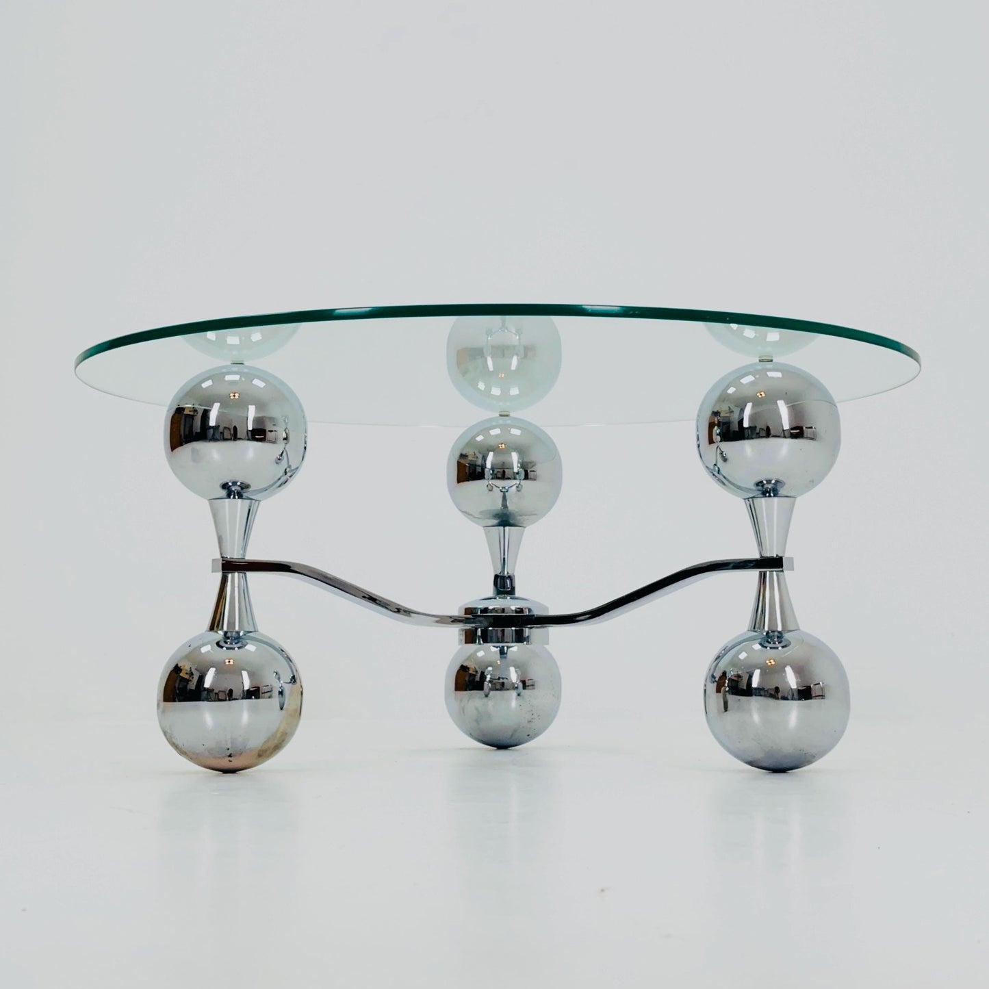 Mid Century Space Age Sputnik Coffee Table – Chrome & Tempered Glass – Italy 1980s