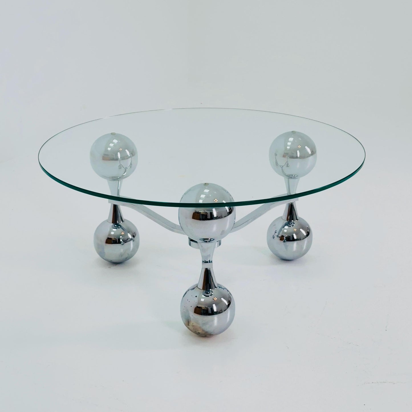 Mid Century Space Age Sputnik Coffee Table – Chrome & Tempered Glass – Italy 1980s