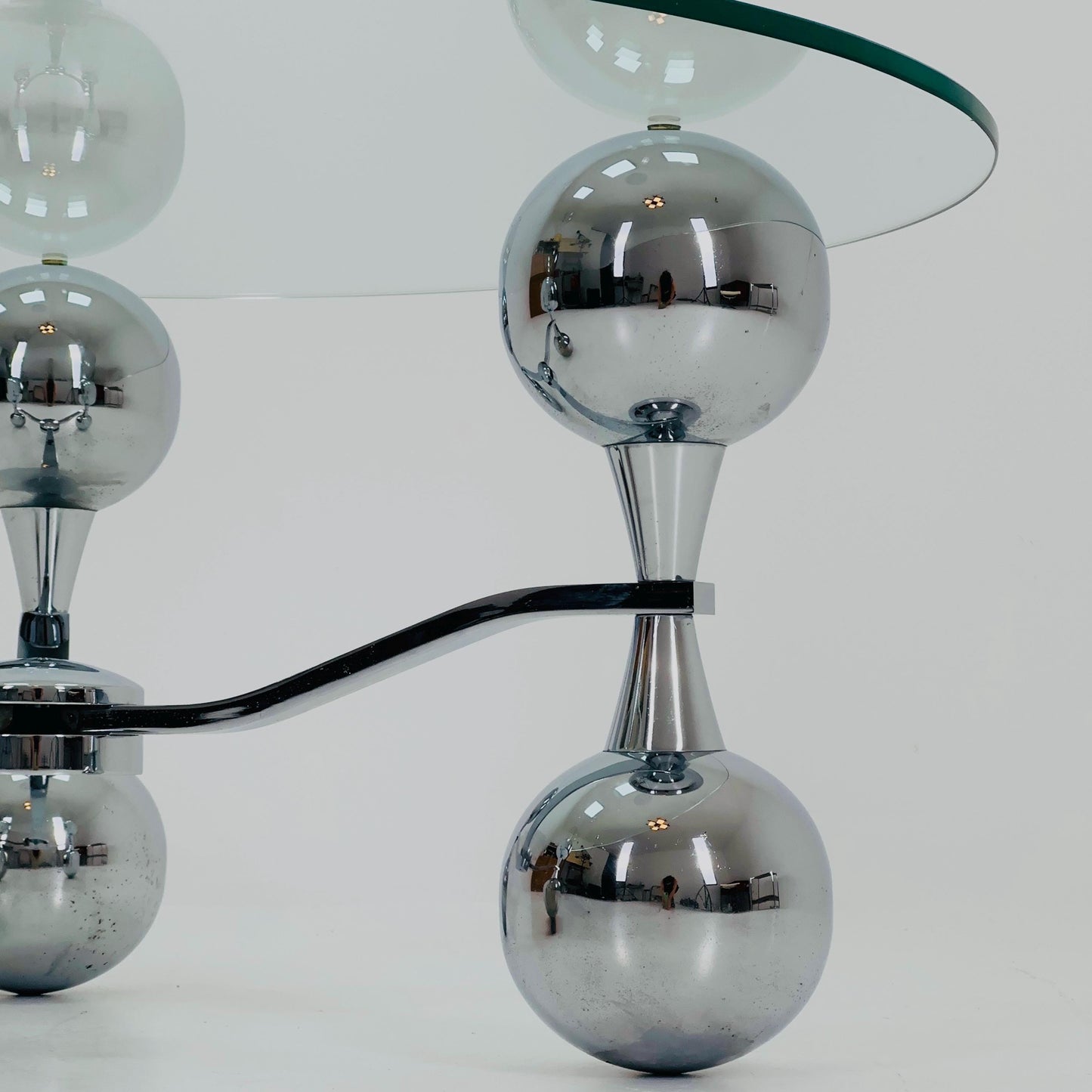 Mid Century Space Age Sputnik Coffee Table – Chrome & Tempered Glass – Italy 1980s