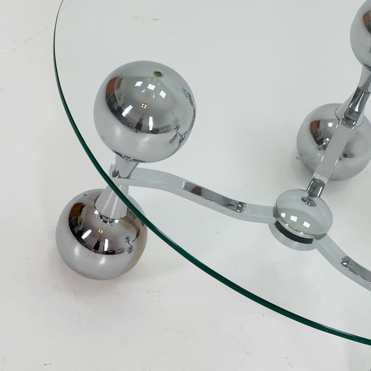 Mid Century Space Age Sputnik Coffee Table – Chrome & Tempered Glass – Italy 1980s