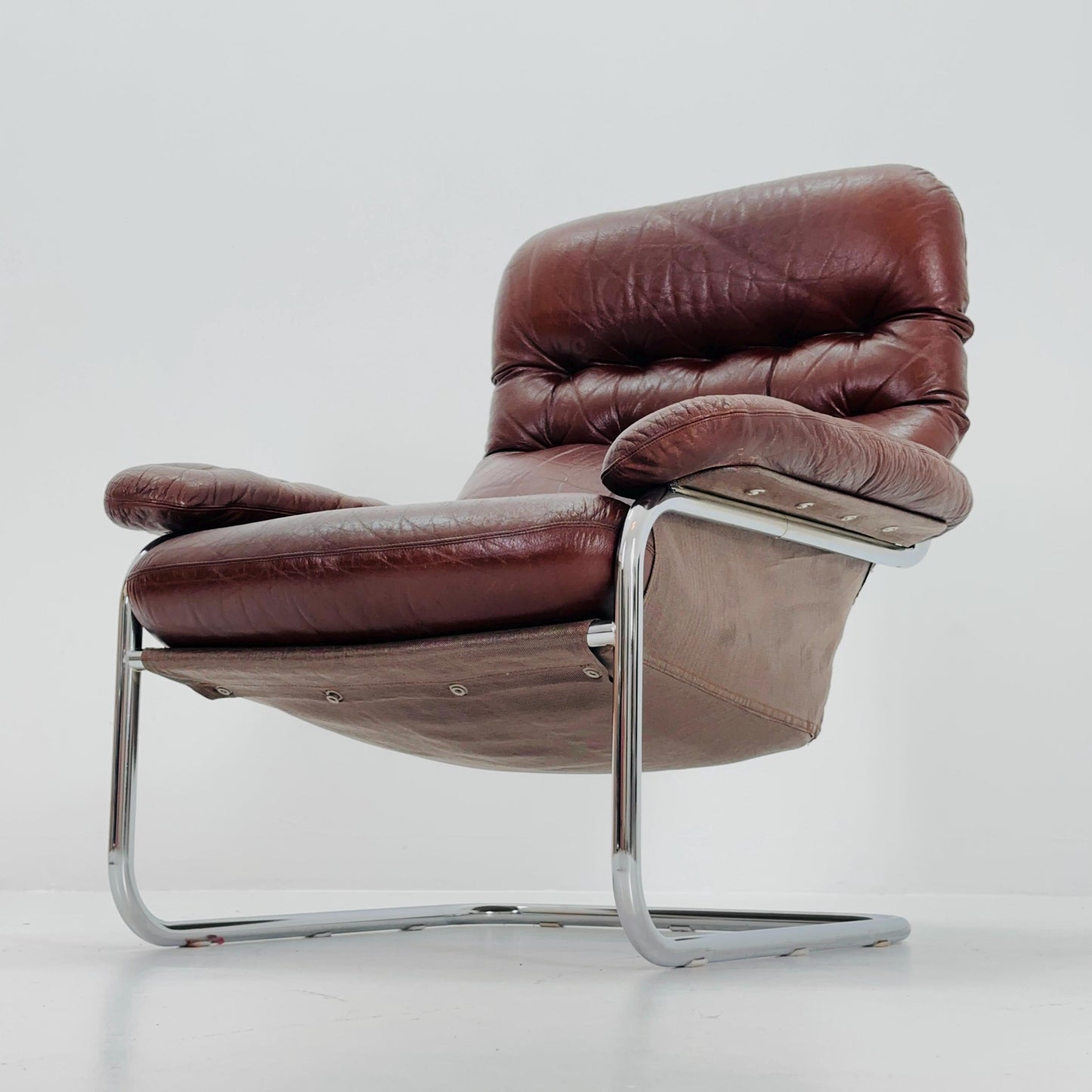 Mid Century Modern Cantilever Chair by Sam Larsson for Dux – Chrome & Brown Leather – Sweden 1970s
