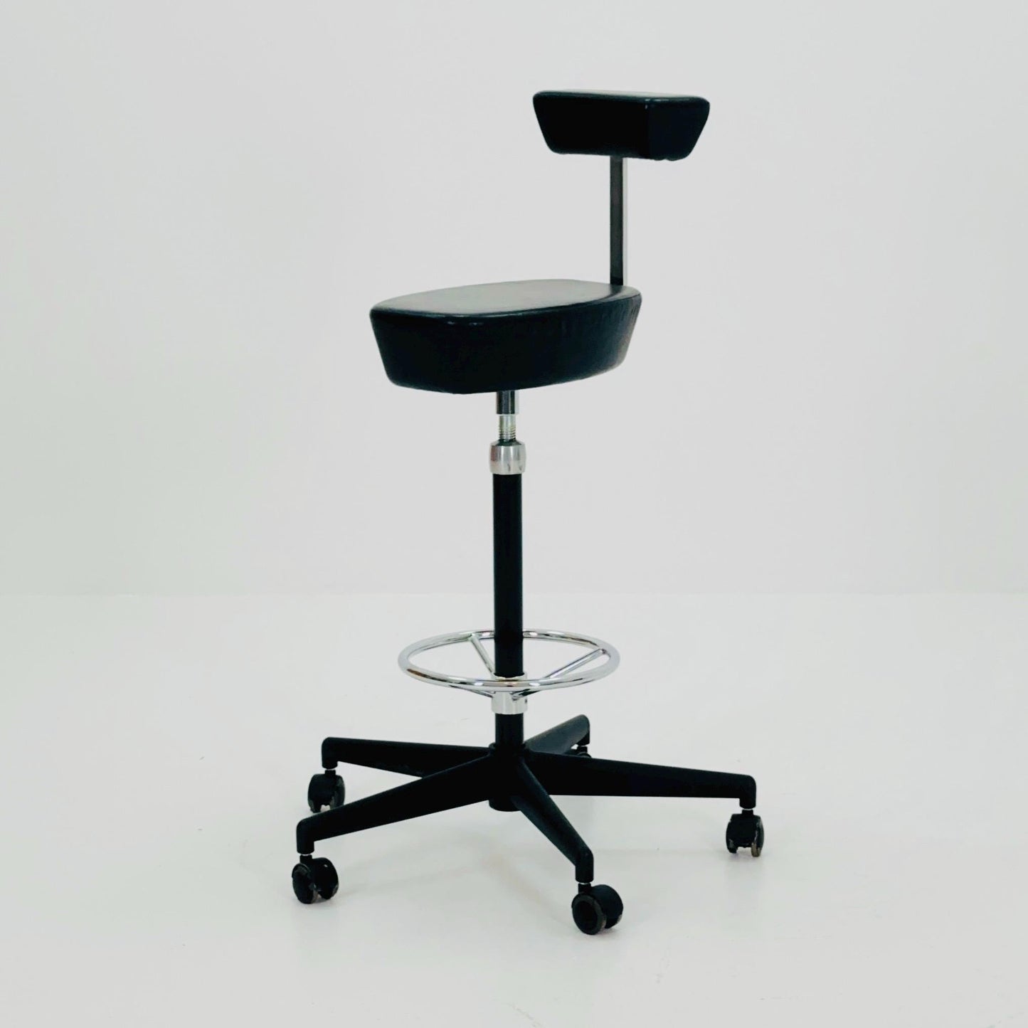 Mid century Parchment black leather swivel stool by George Nelson and Robert Propst for Vitra 1990s
