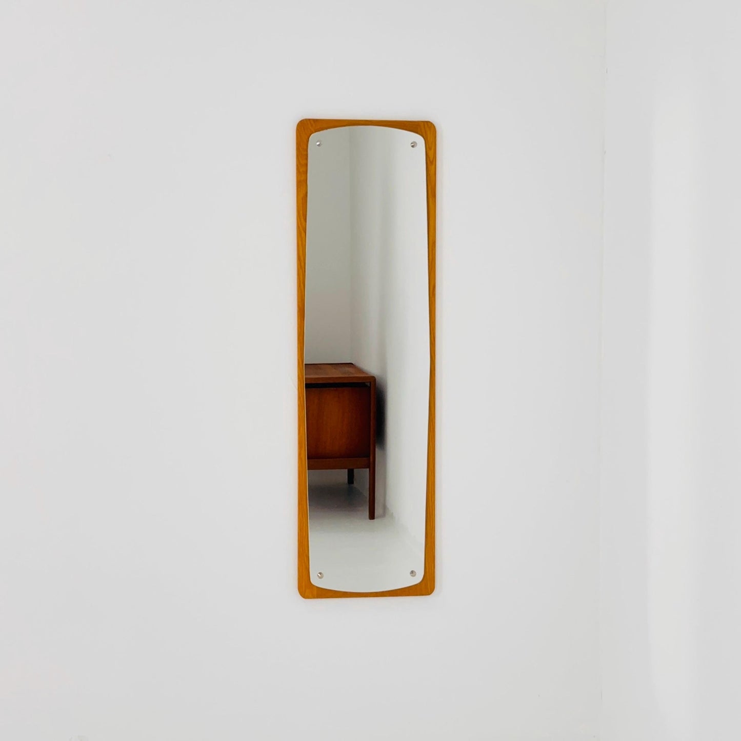 Mid century Scandinavian Teak Mirror with Curved Glass, by Eriksmålaglas Sweden 1960s