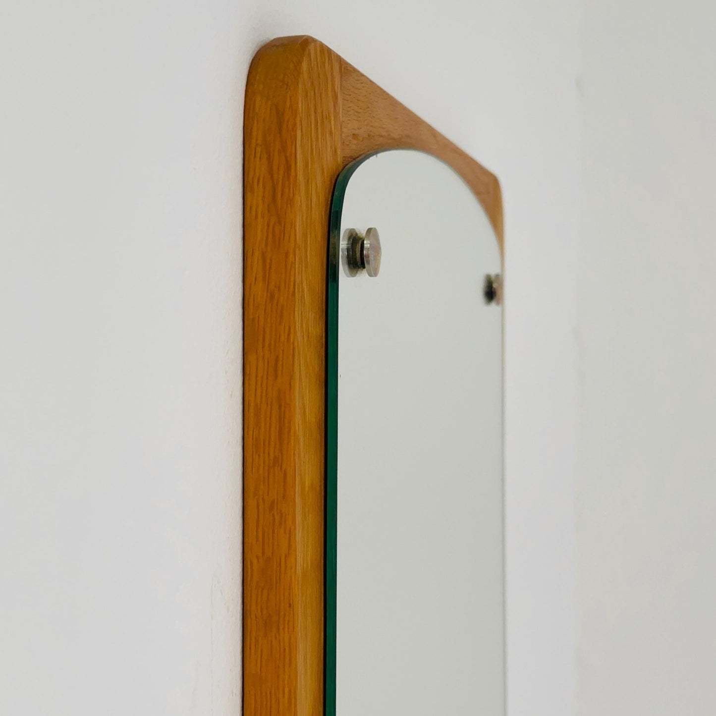 Mid century Scandinavian Teak Mirror with Curved Glass, by Eriksmålaglas Sweden 1960s