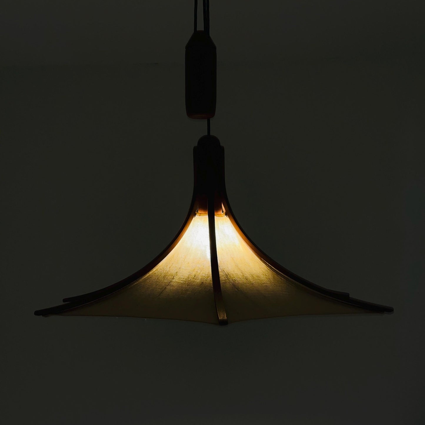 Mid century Wooden Pendant Light with Textile Shade by Domus Germany, 1970s
