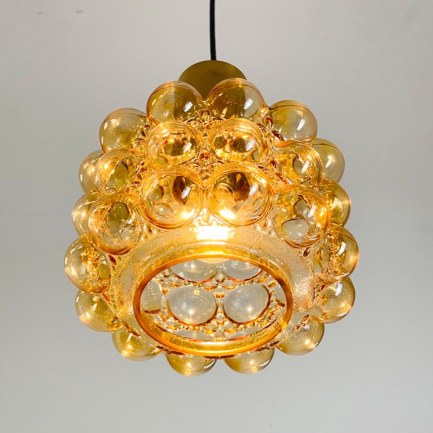 Mid-Century Amber Bubble Glass Pendant by Helena Tynell for Glashütte Limburg, 1960s
