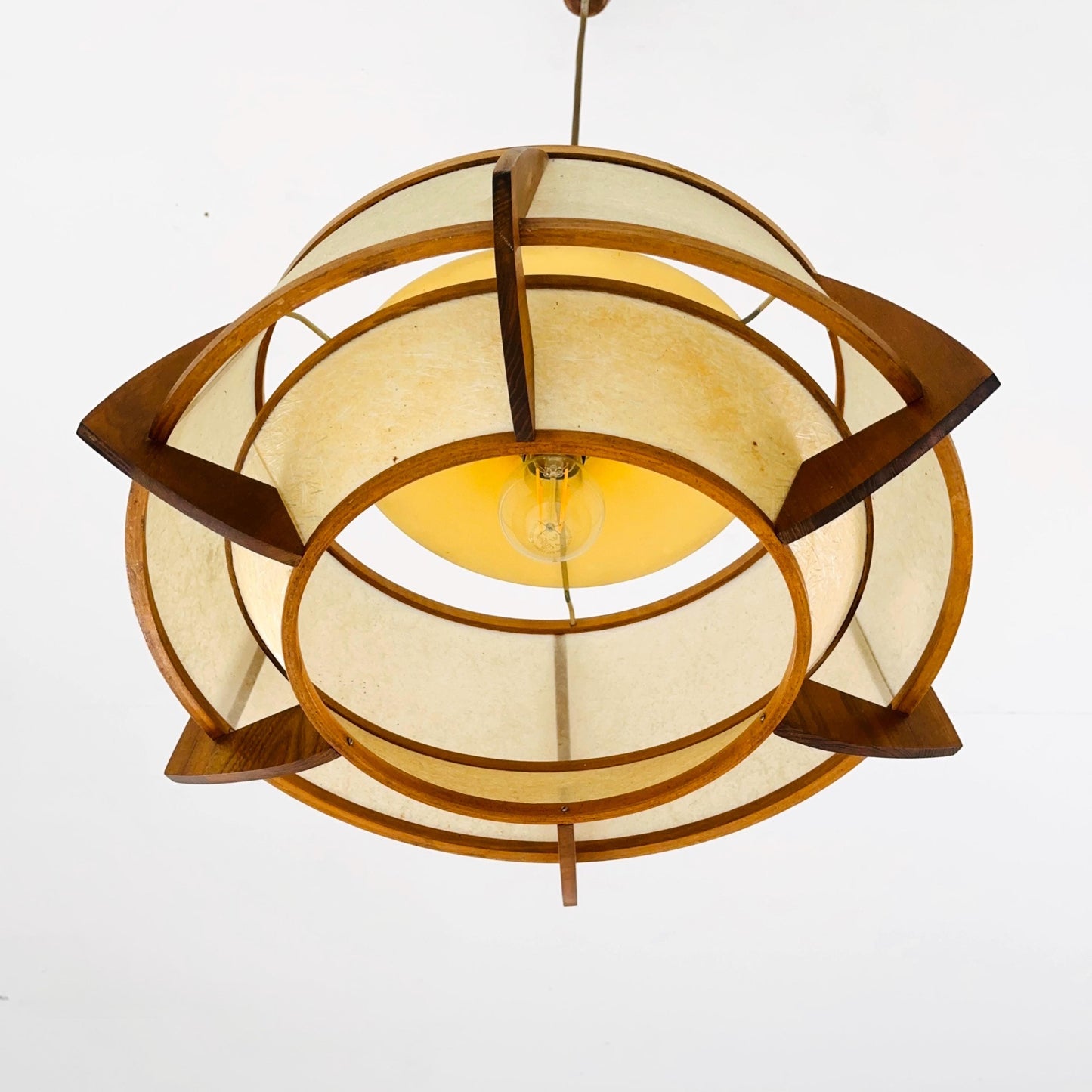 Mid-Century Danish Pendant Lamp, Teak & Rice Paper Light,1960s Denmark