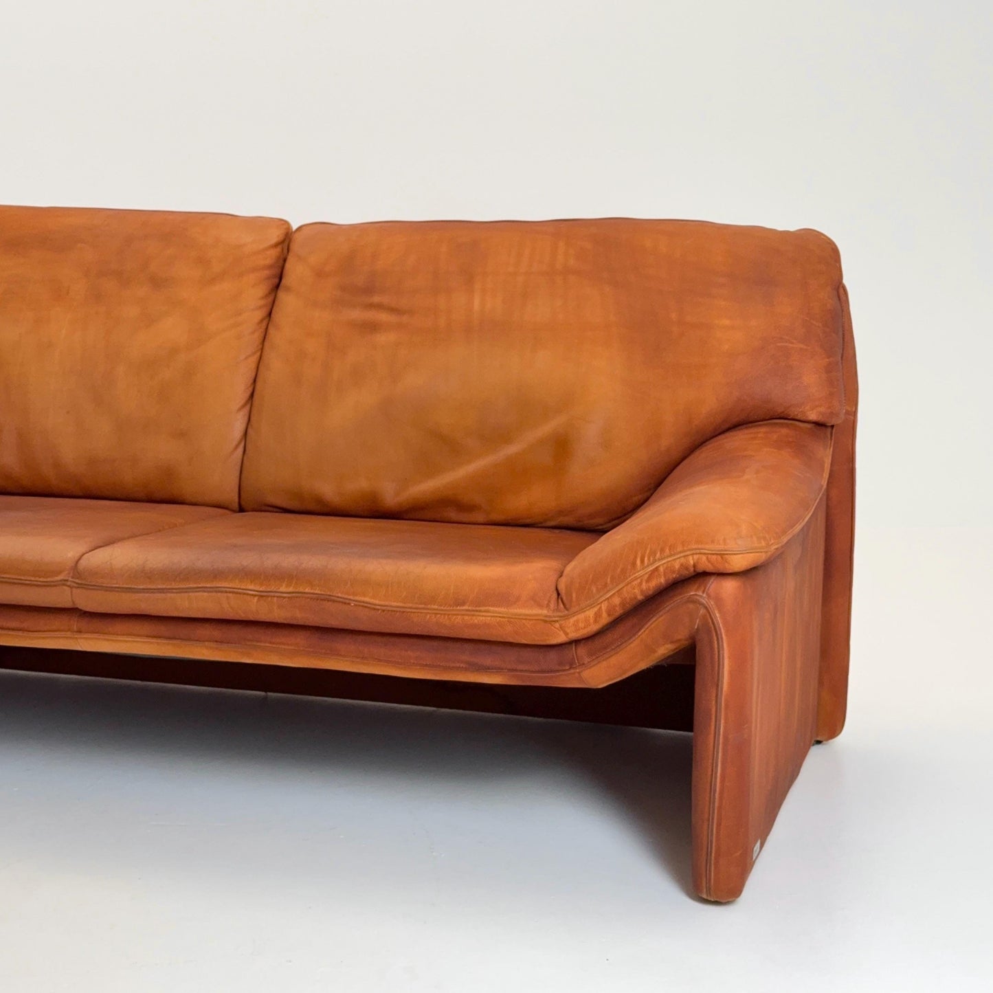 Mid century Laauser Atlanta Leather Three Seater cognac Sofa Couch 1980s Germany