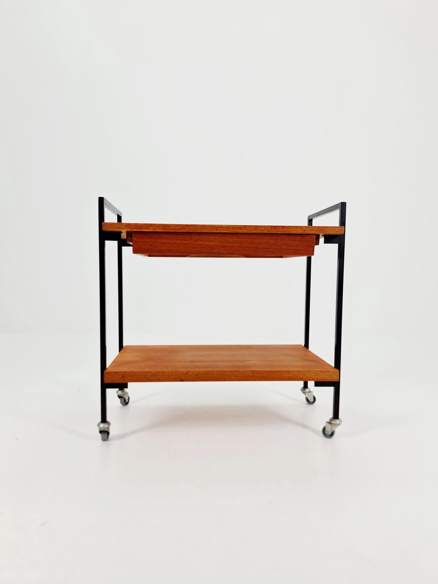 Vintage German mid century trolley bar cart in teak & metal, 1960s