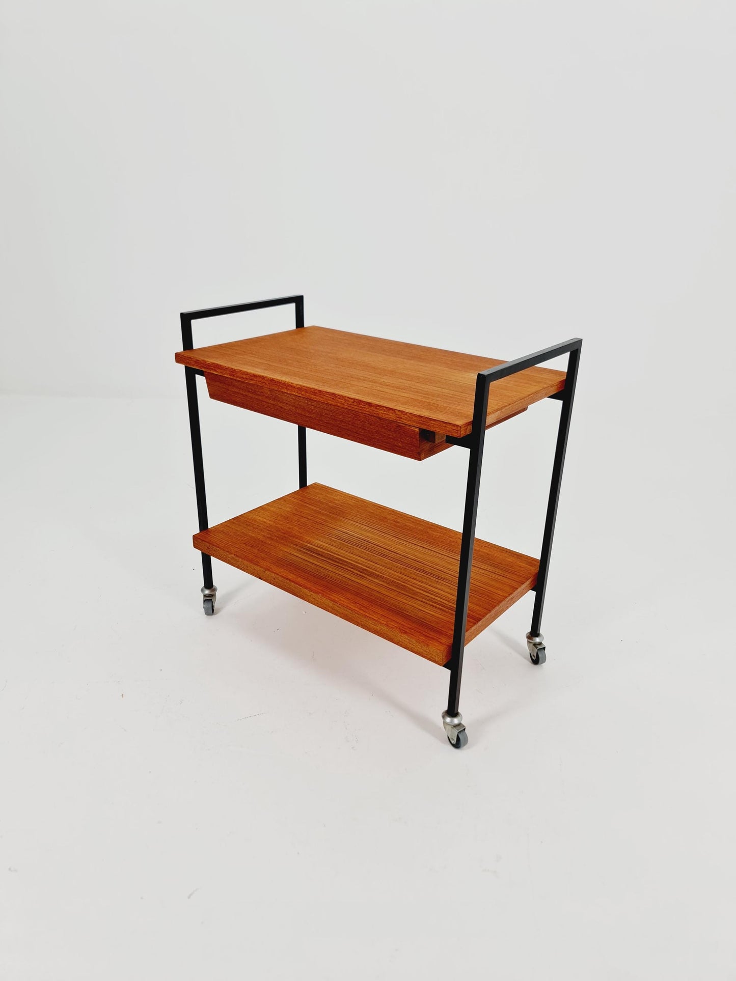 Vintage German mid century trolley bar cart in teak & metal, 1960s