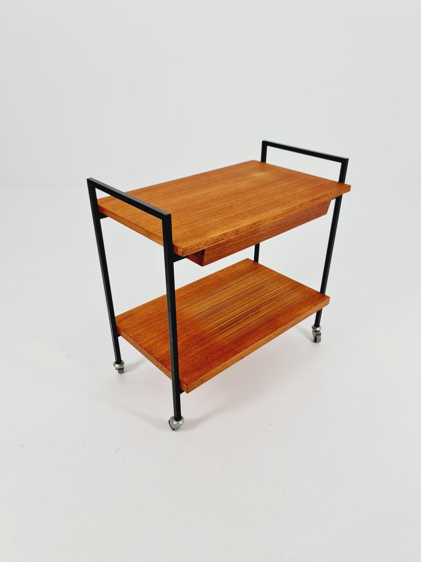 Vintage German mid century trolley bar cart in teak & metal, 1960s