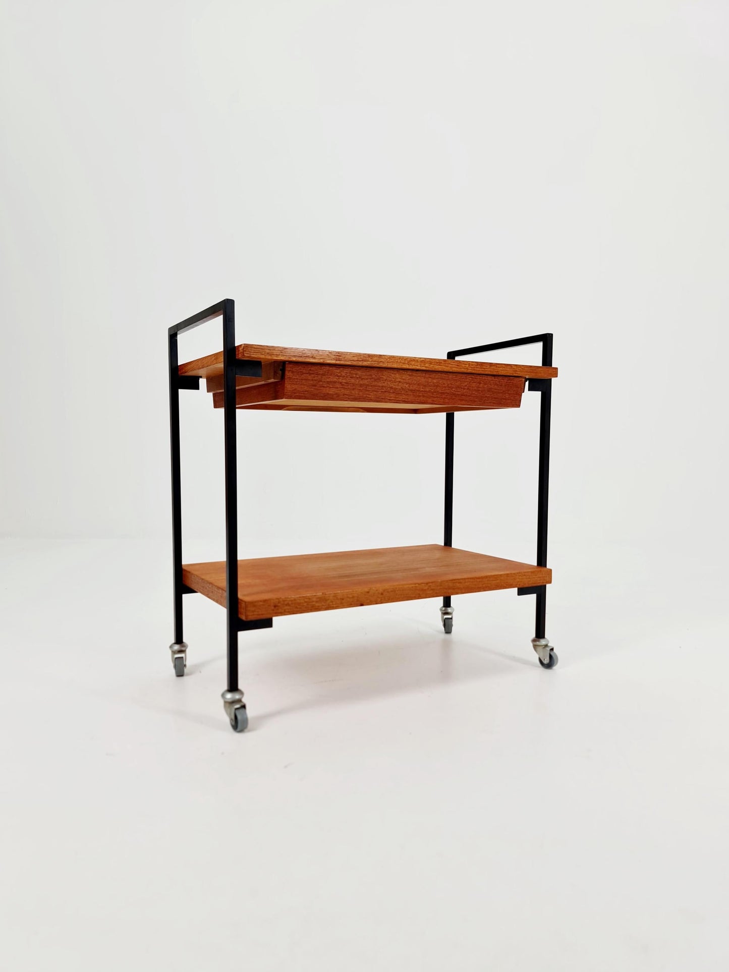Vintage German mid century trolley bar cart in teak & metal, 1960s