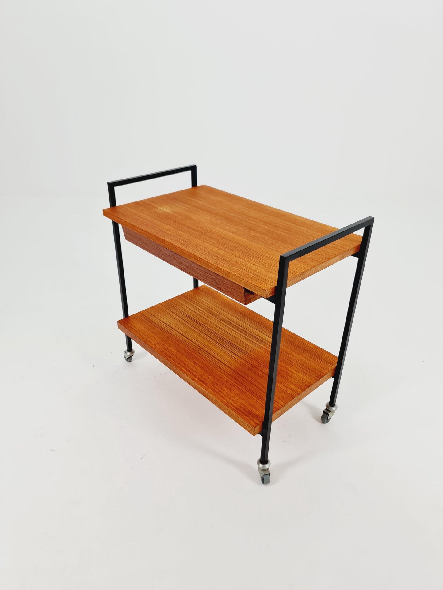 Vintage German mid century trolley bar cart in teak & metal, 1960s