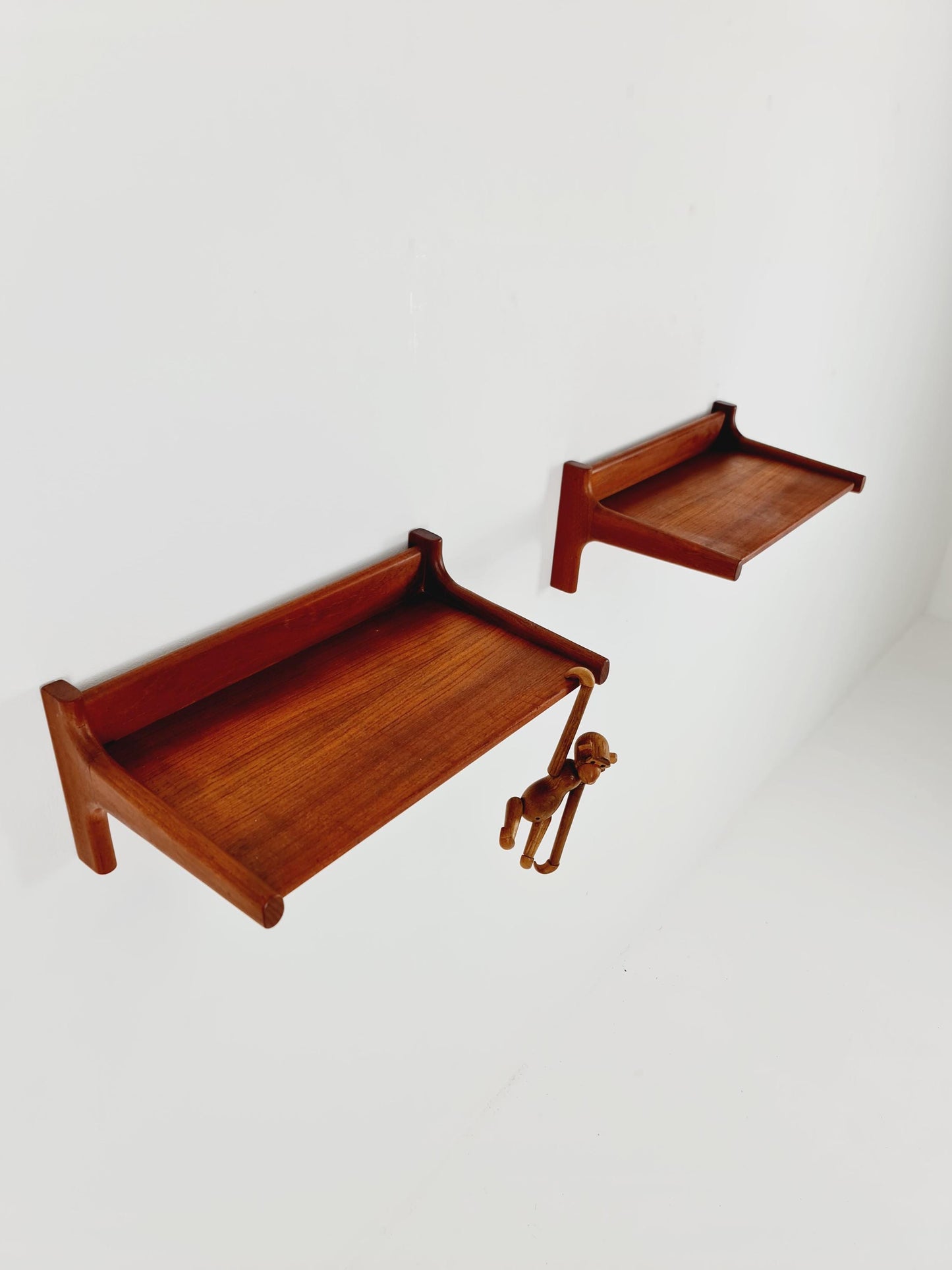 Pair Danish Teak hanging telephone table/ Nightstands / bedside table/ By Kai Kristansen Denmark 1960s