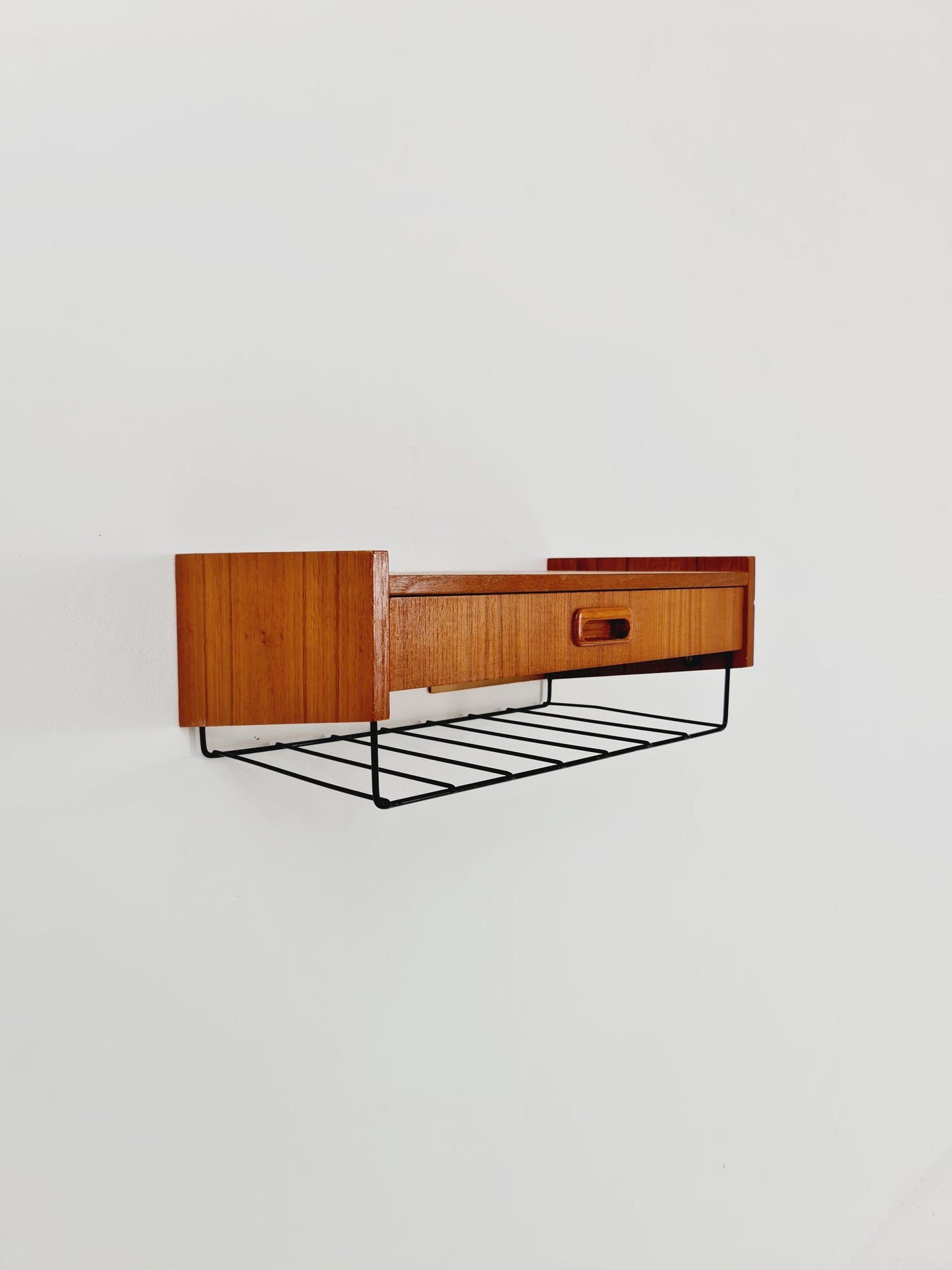 Swedish teak hanging telephone table shelf/ bedside table/ nightstand from the 60s