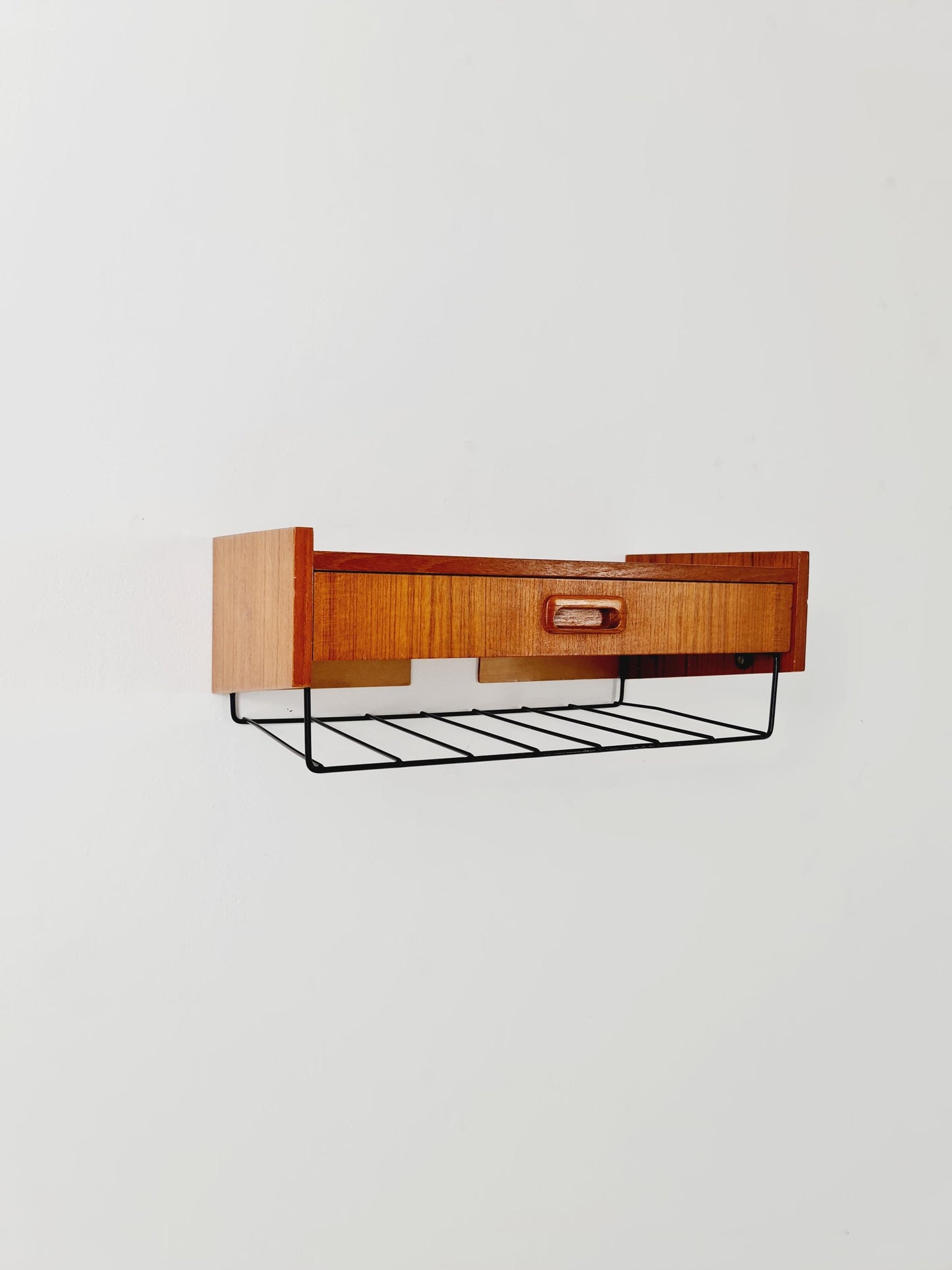 Swedish teak hanging telephone table shelf/ bedside table/ nightstand from the 60s