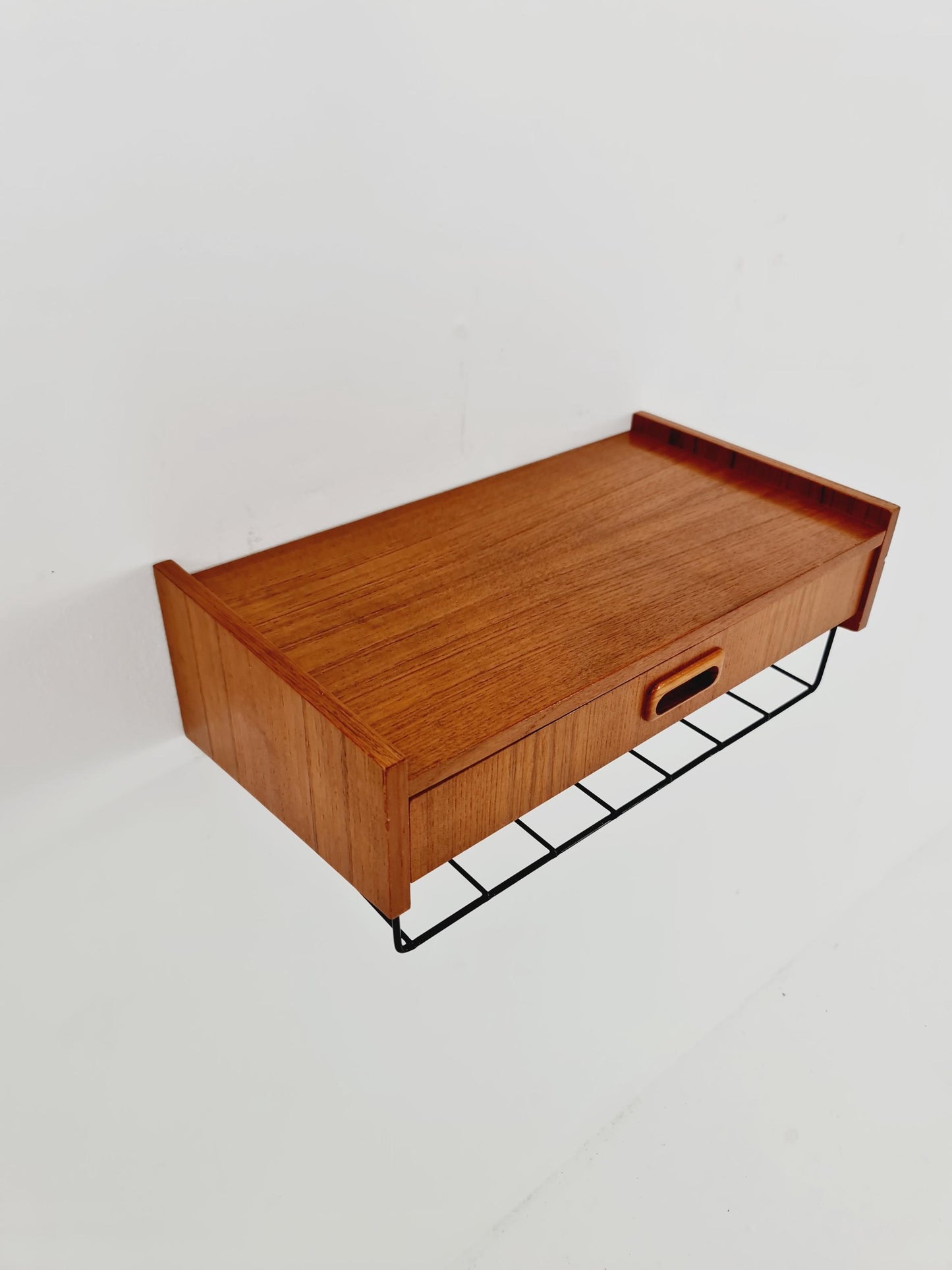 Swedish teak hanging telephone table shelf/ bedside table/ nightstand from the 60s