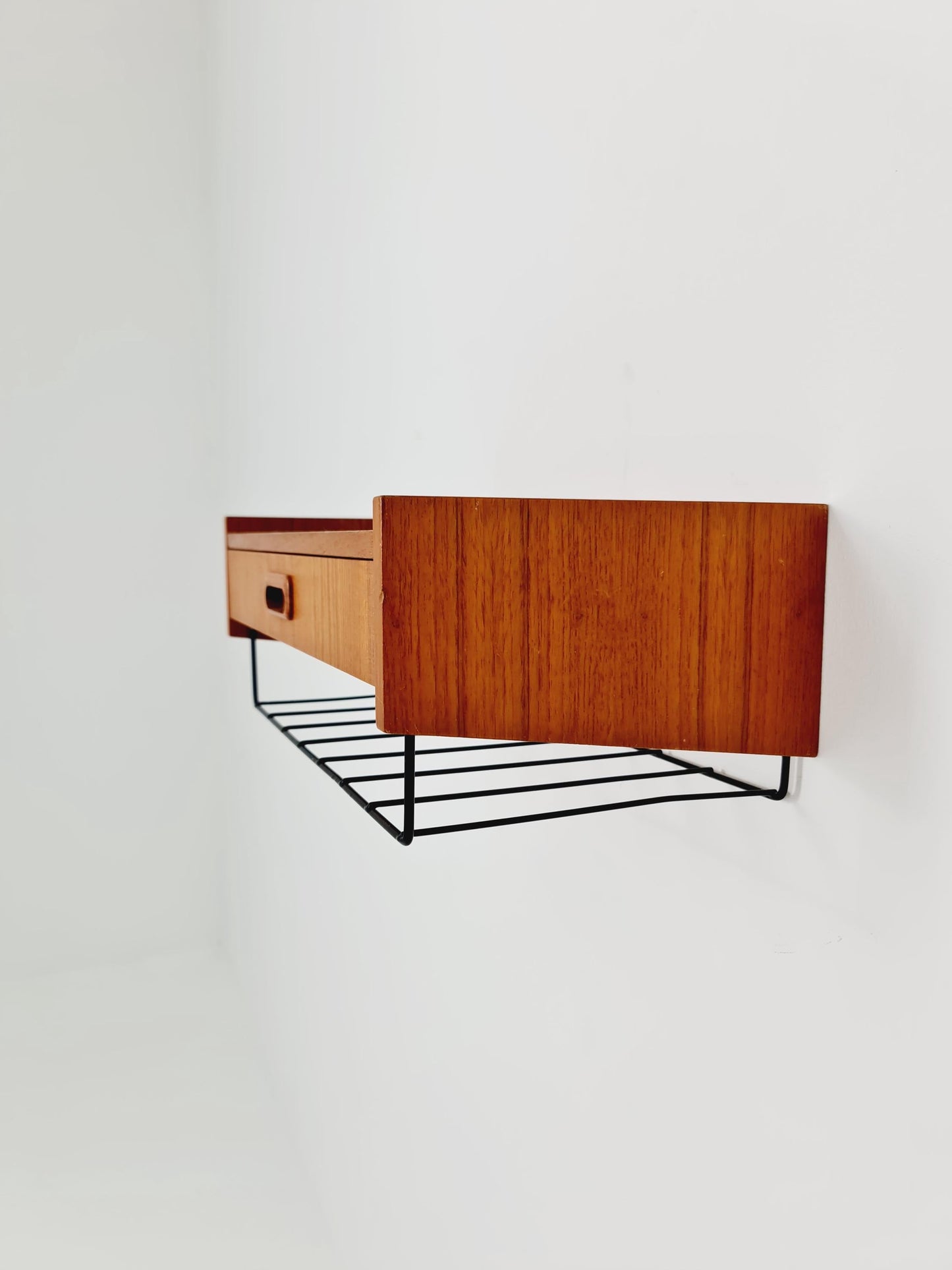 Swedish teak hanging telephone table shelf/ bedside table/ nightstand from the 60s