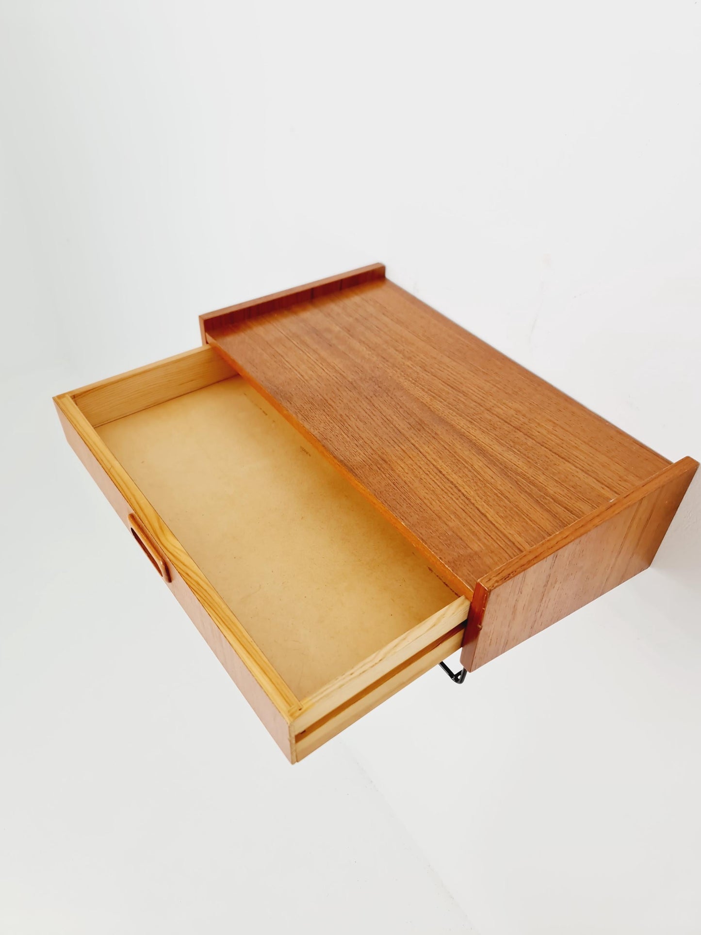 Swedish teak hanging telephone table shelf/ bedside table/ nightstand from the 60s
