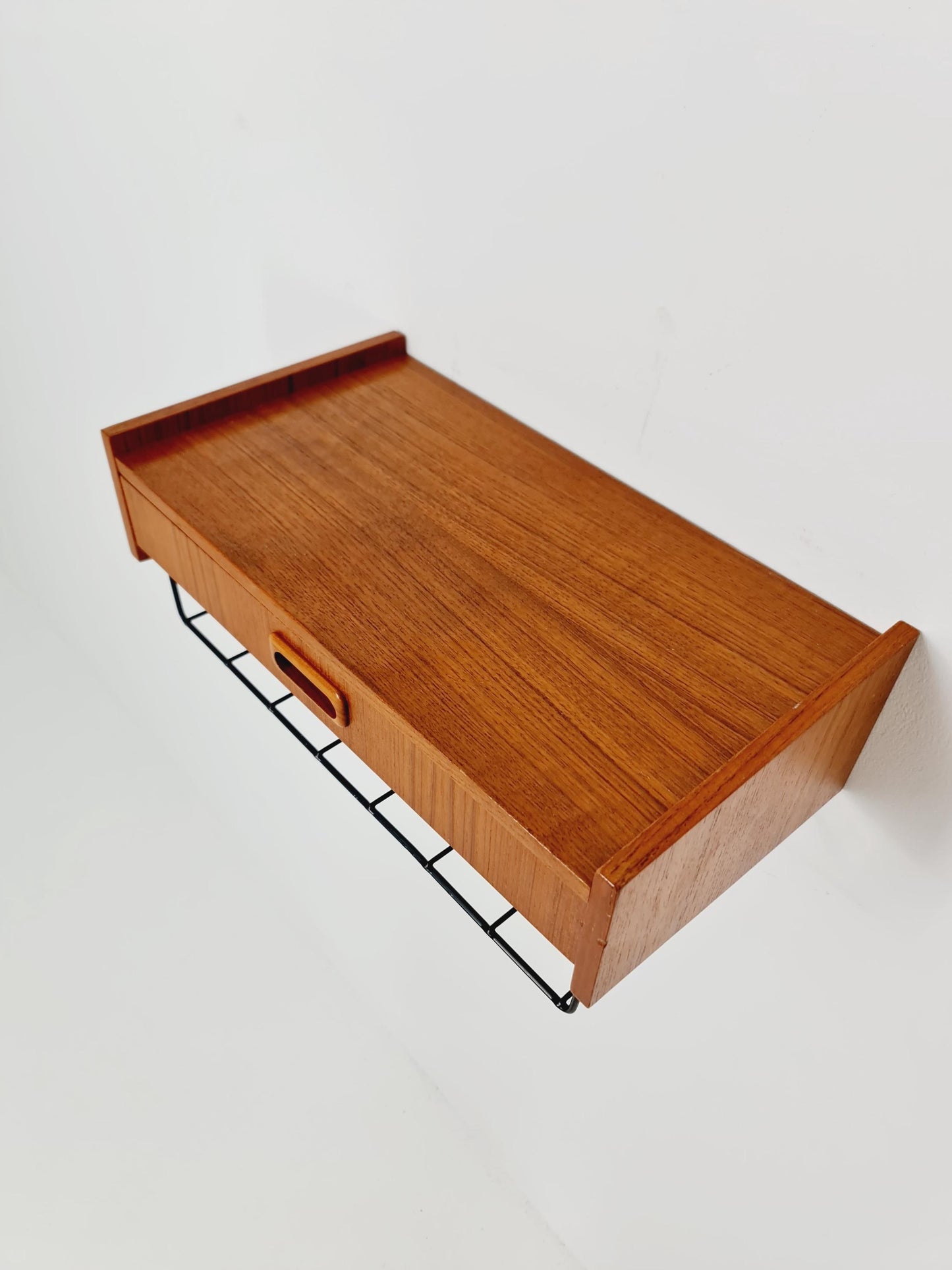 Swedish teak hanging telephone table shelf/ bedside table/ nightstand from the 60s