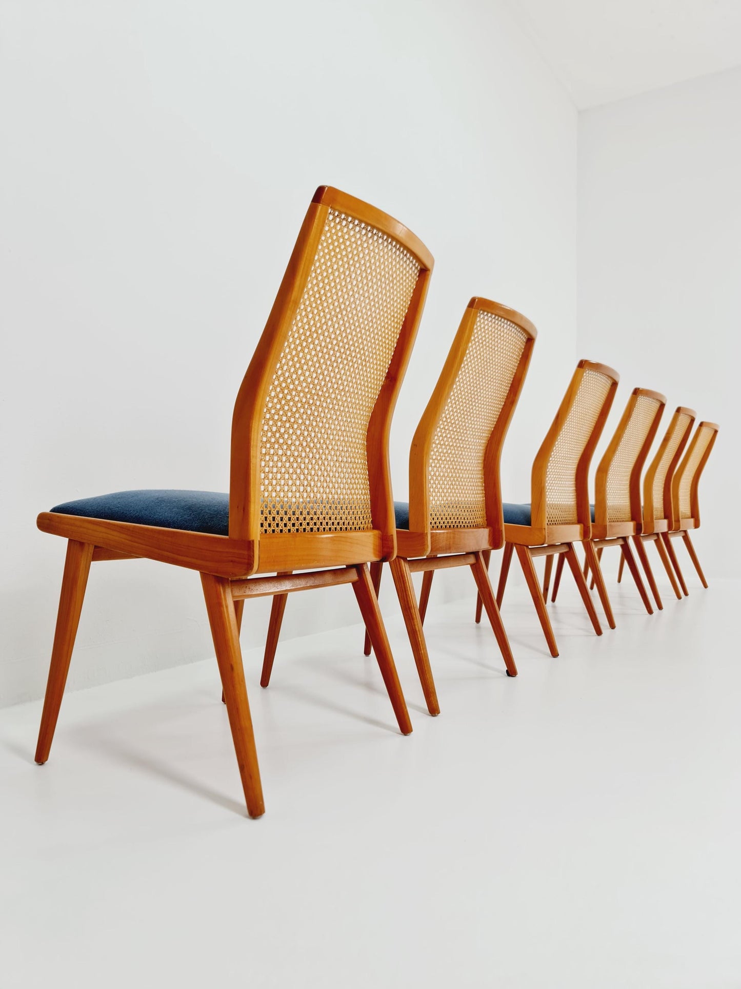 Rare Vintage Ashwood & Wiener Rattan Dining Chairs from Habeo Germany, 1960s, Set of 6