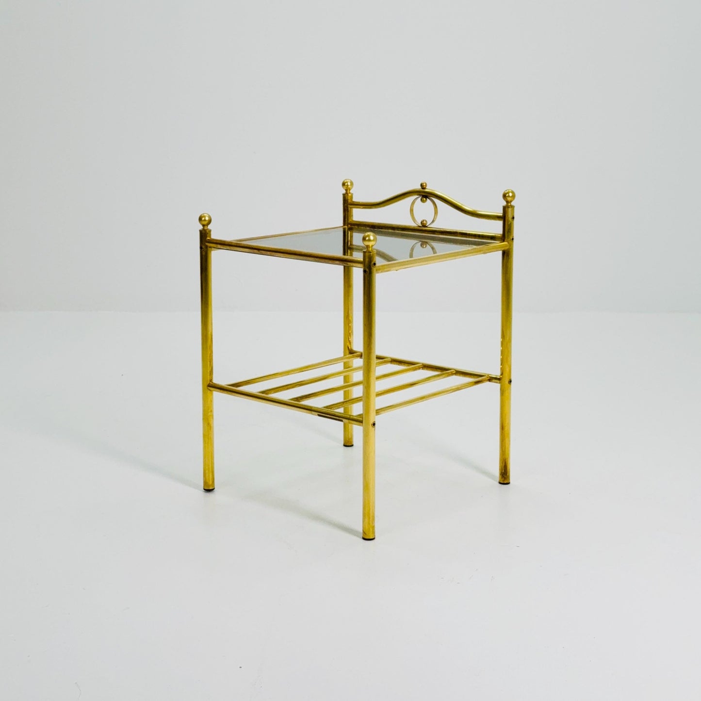 1 of 2 Mid-Century Hollywood Regency Brass Side Table/ nightstand by Messing Finland – 1980s