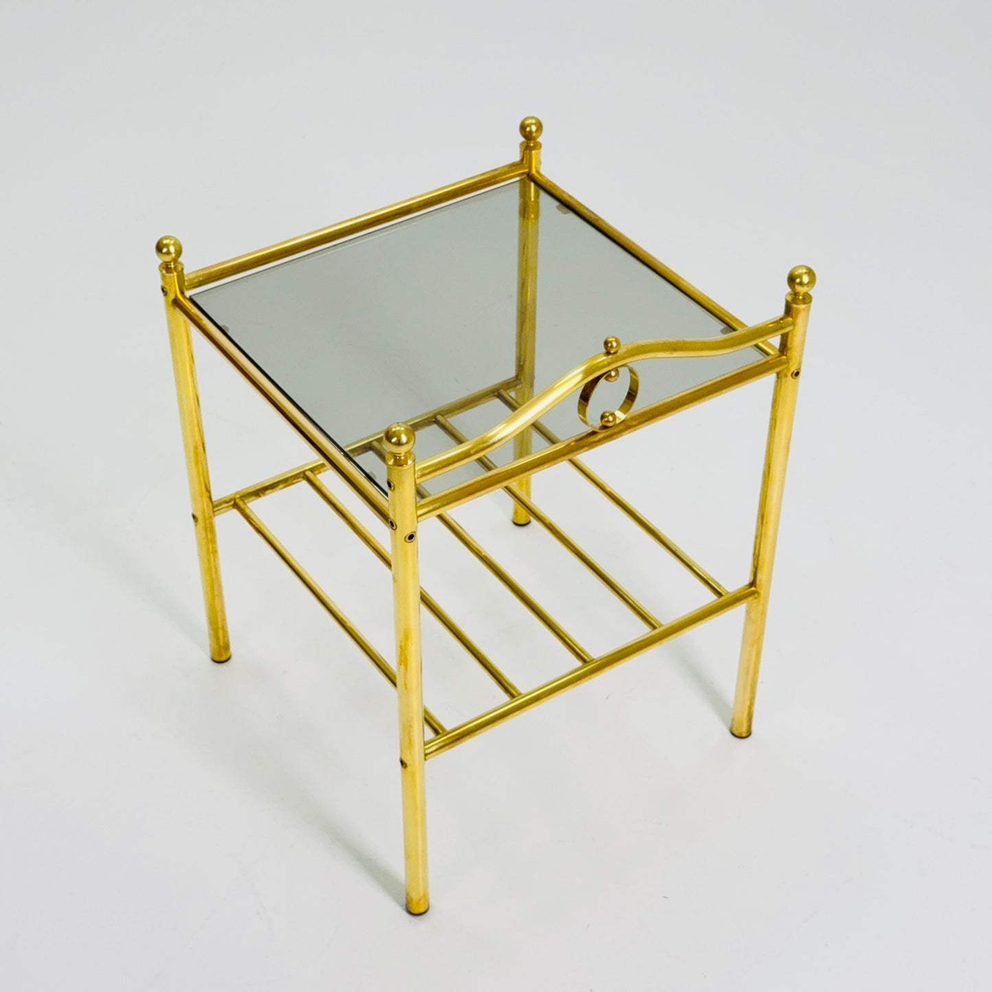 1 of 2 Mid-Century Hollywood Regency Brass Side Table/ nightstand by Messing Finland – 1980s