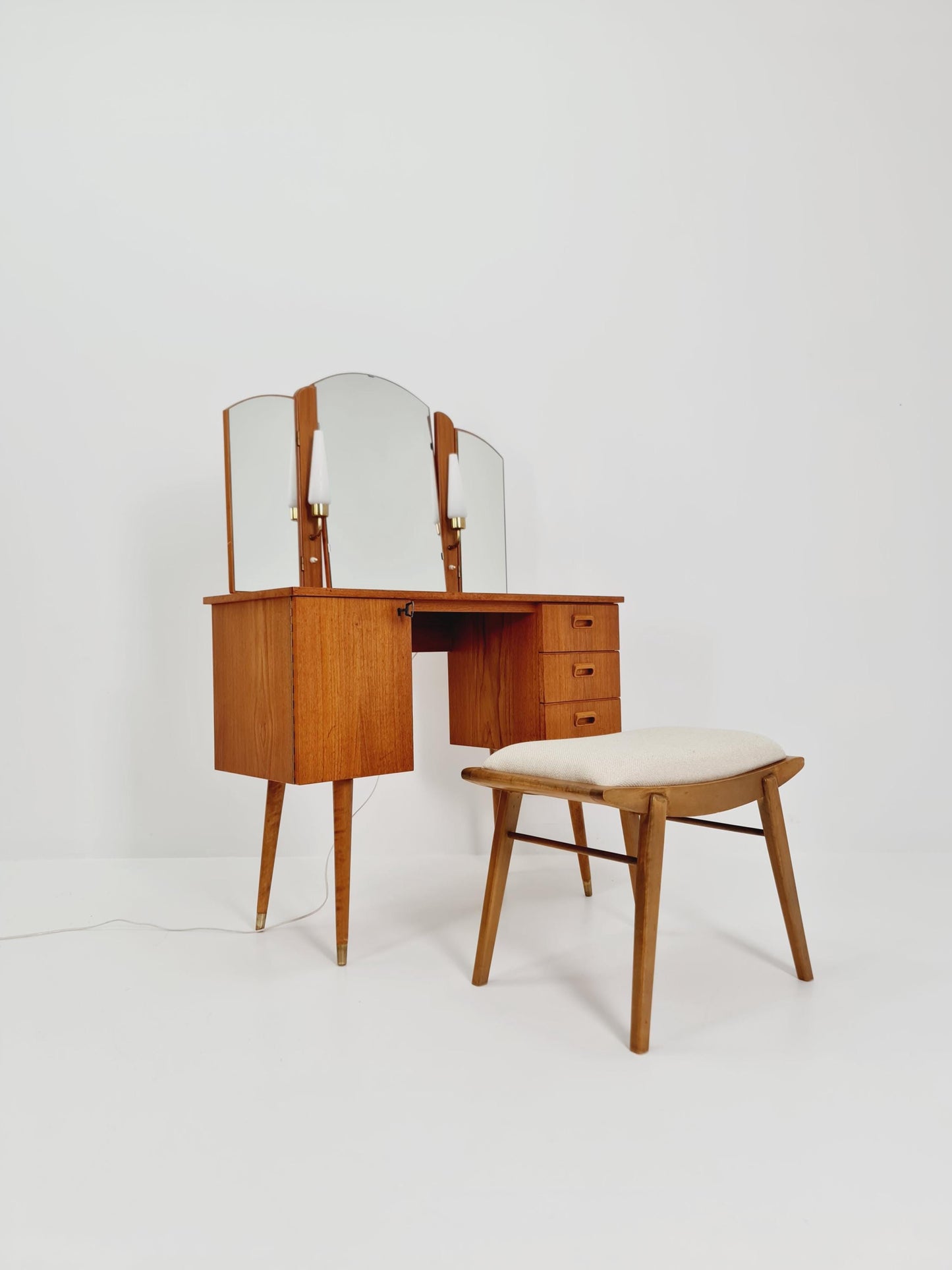 Mid Century Modern Danish Teak vanity table with stool make up table by Fröseke for AB nybrofabriken, 1960s