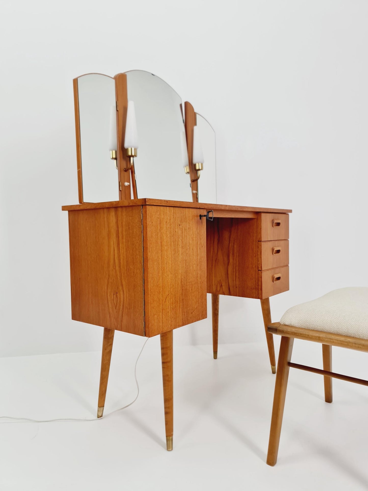 Mid Century Modern Danish Teak vanity table with stool make up table by Fröseke for AB nybrofabriken, 1960s